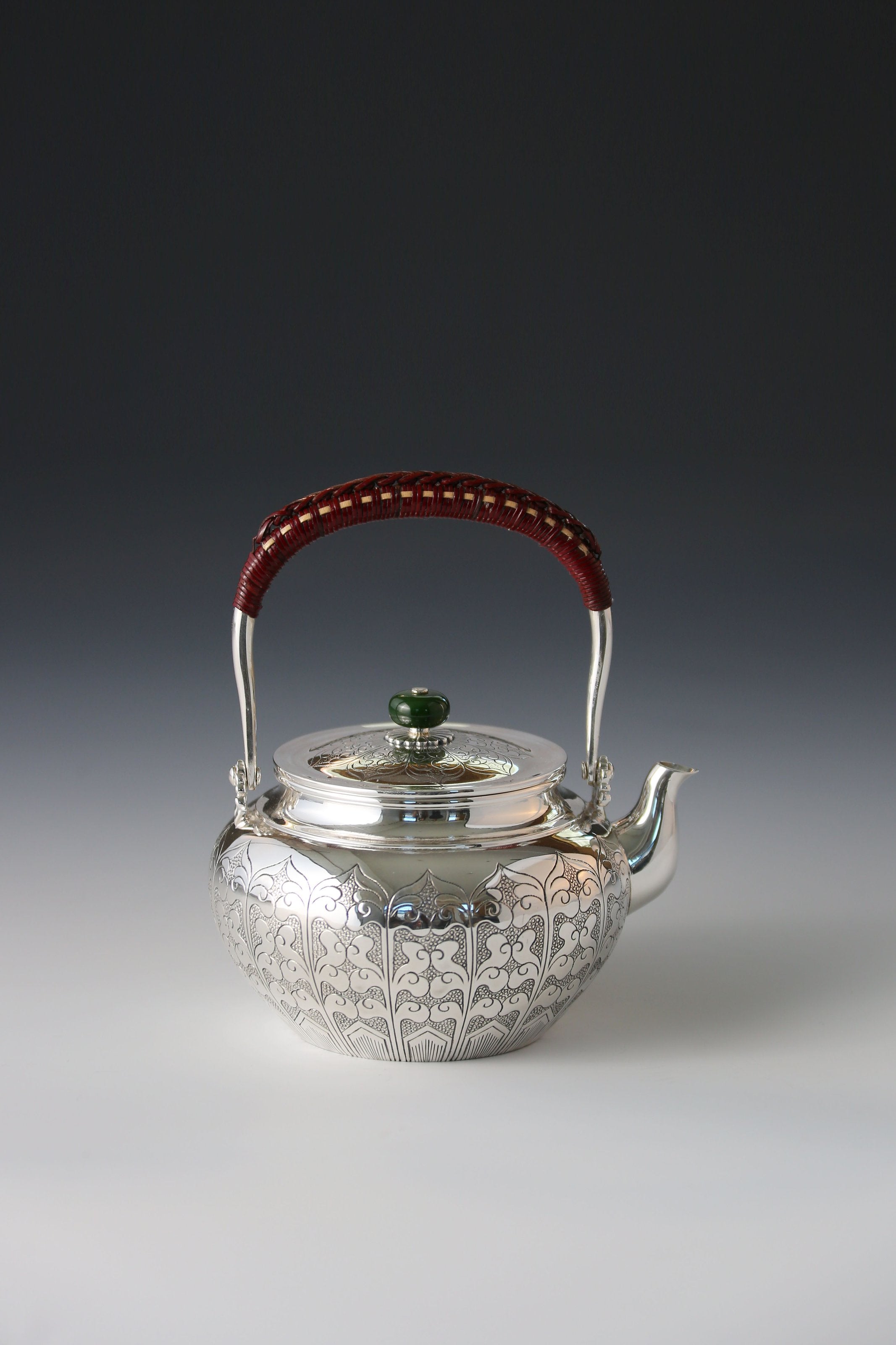 Lotus petal sterling silver teapot with handle
