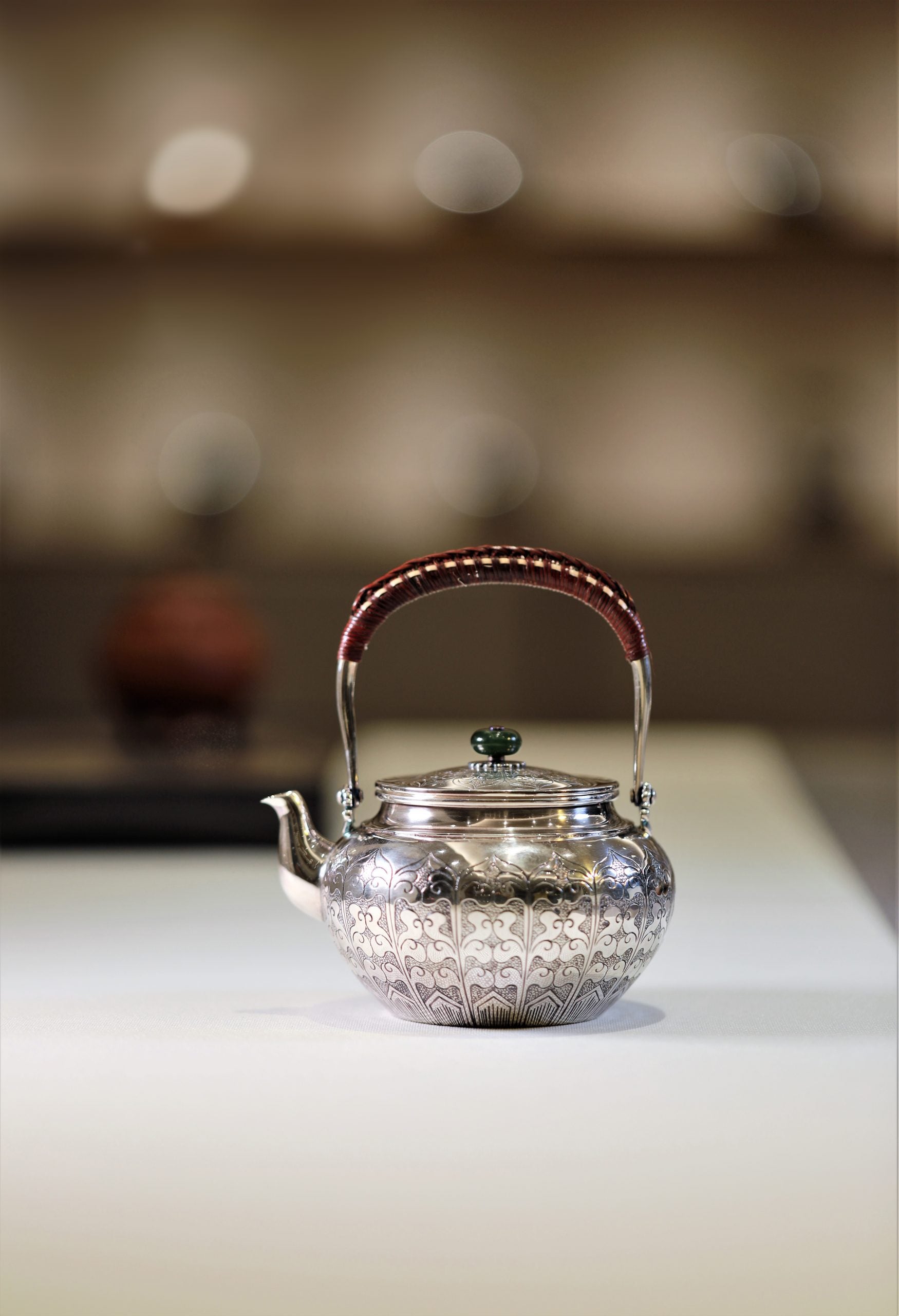 Lotus petal sterling silver teapot with handle