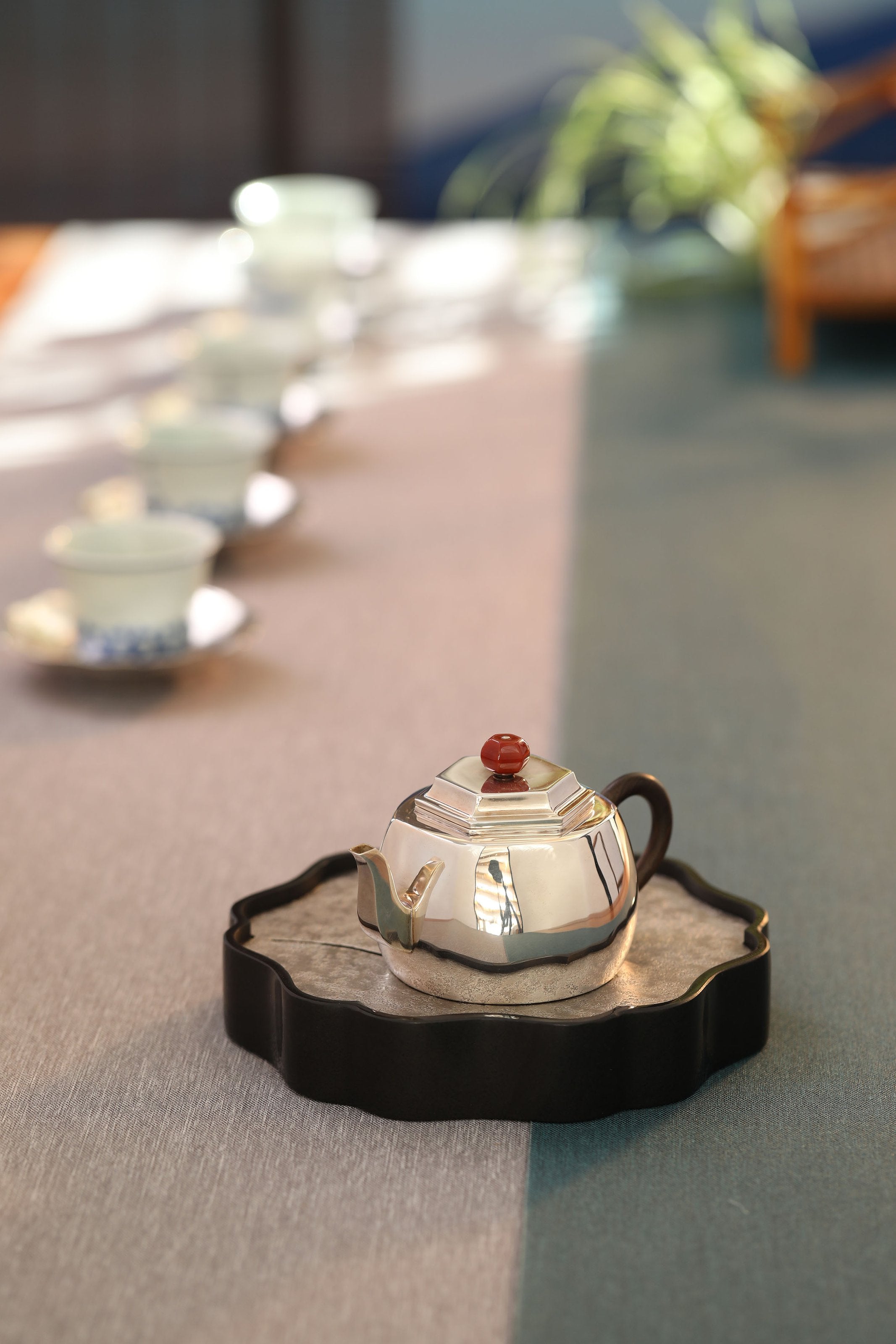 Hexagonal Sterling Silver Teapot