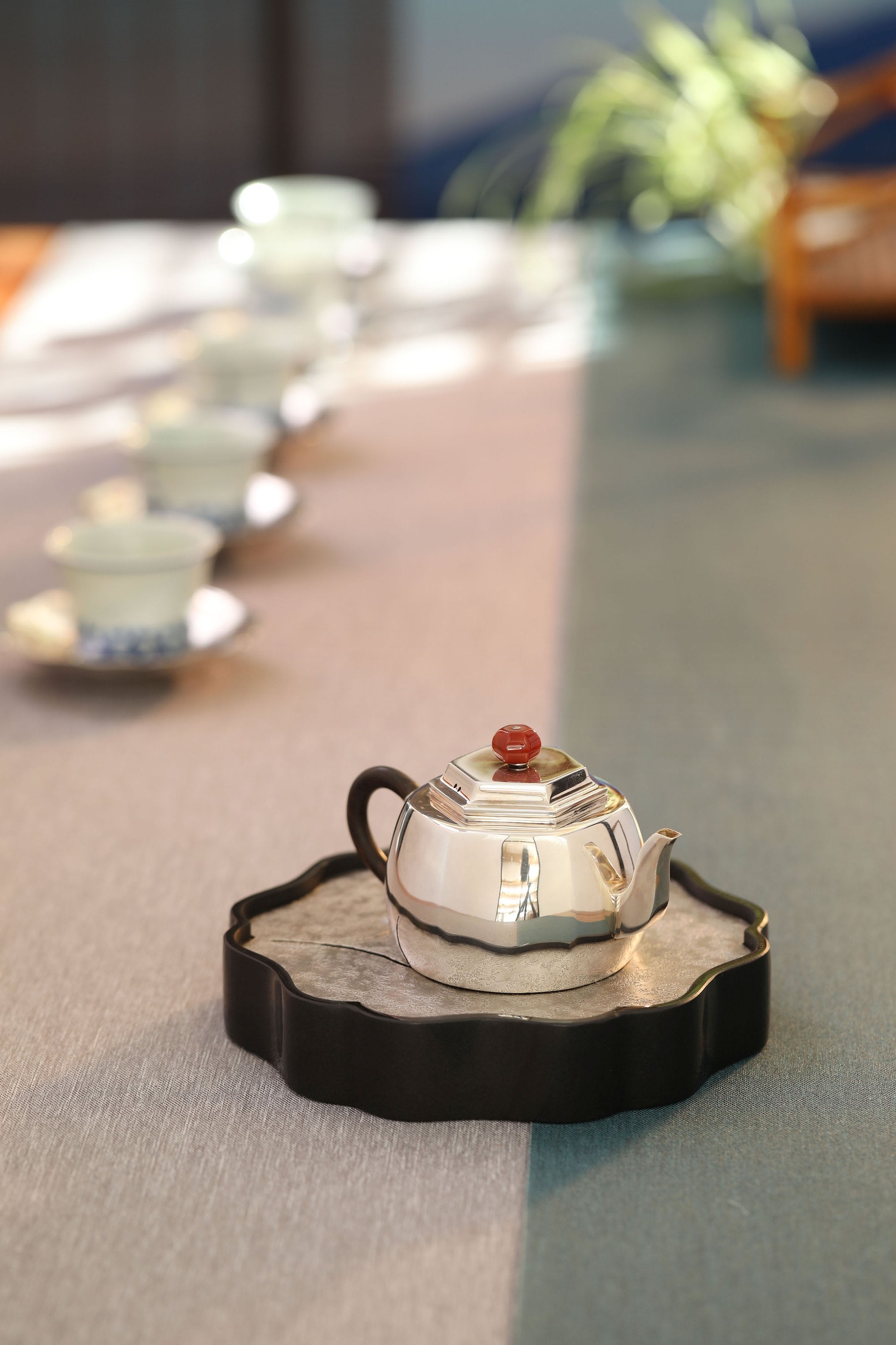 Hexagonal Sterling Silver Teapot