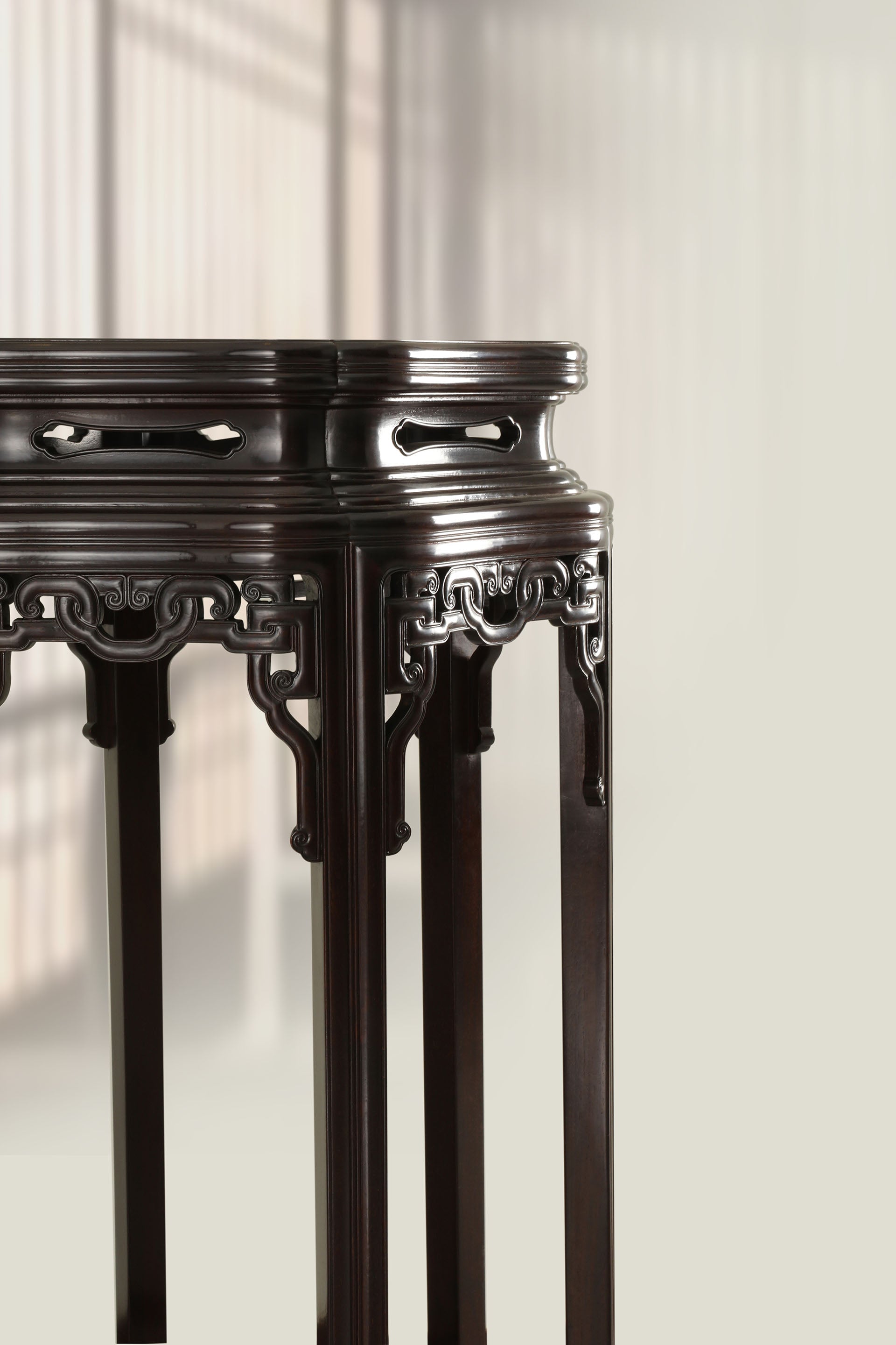 Zambian rosewood hexagonal floral table