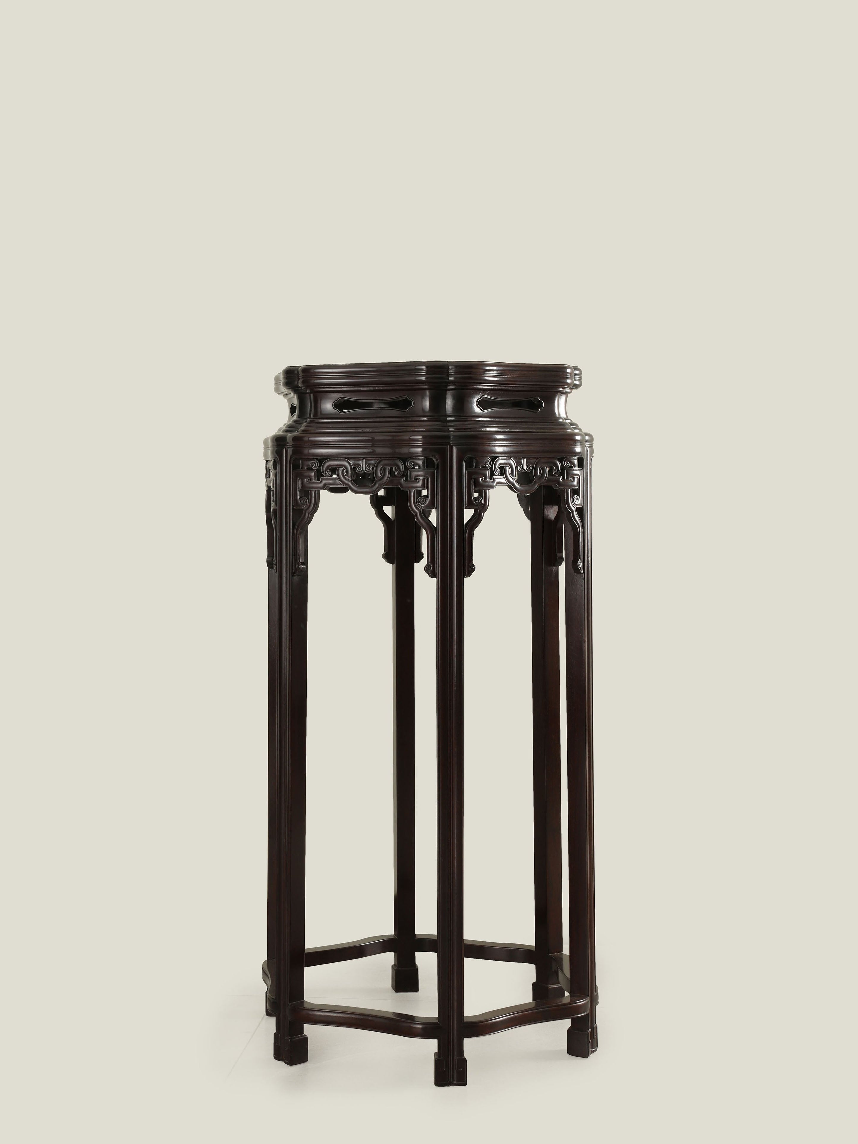 Zambian rosewood hexagonal floral table