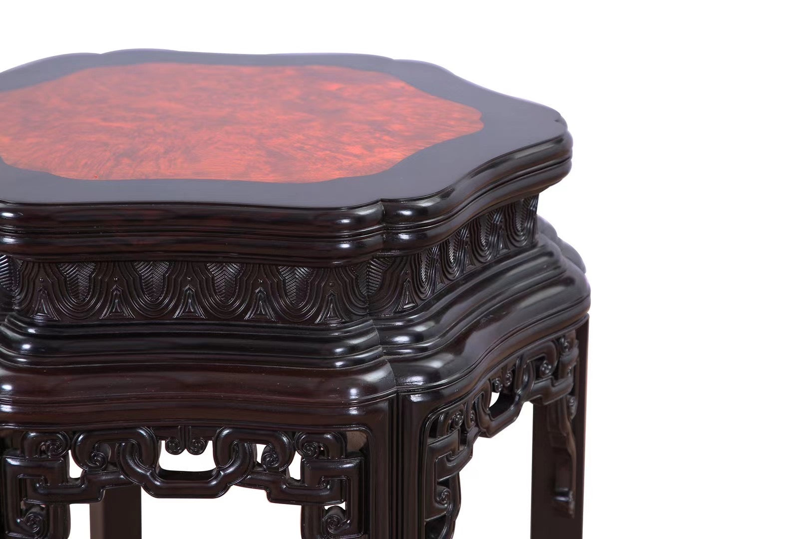 Zambian rosewood hexagonal floral table