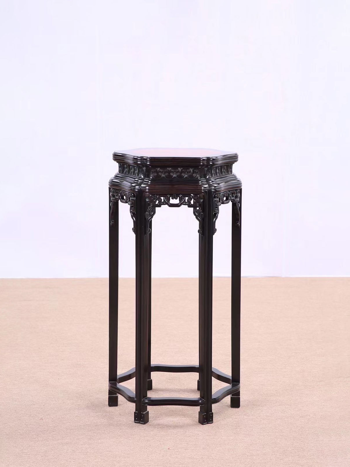 Zambian rosewood hexagonal floral table