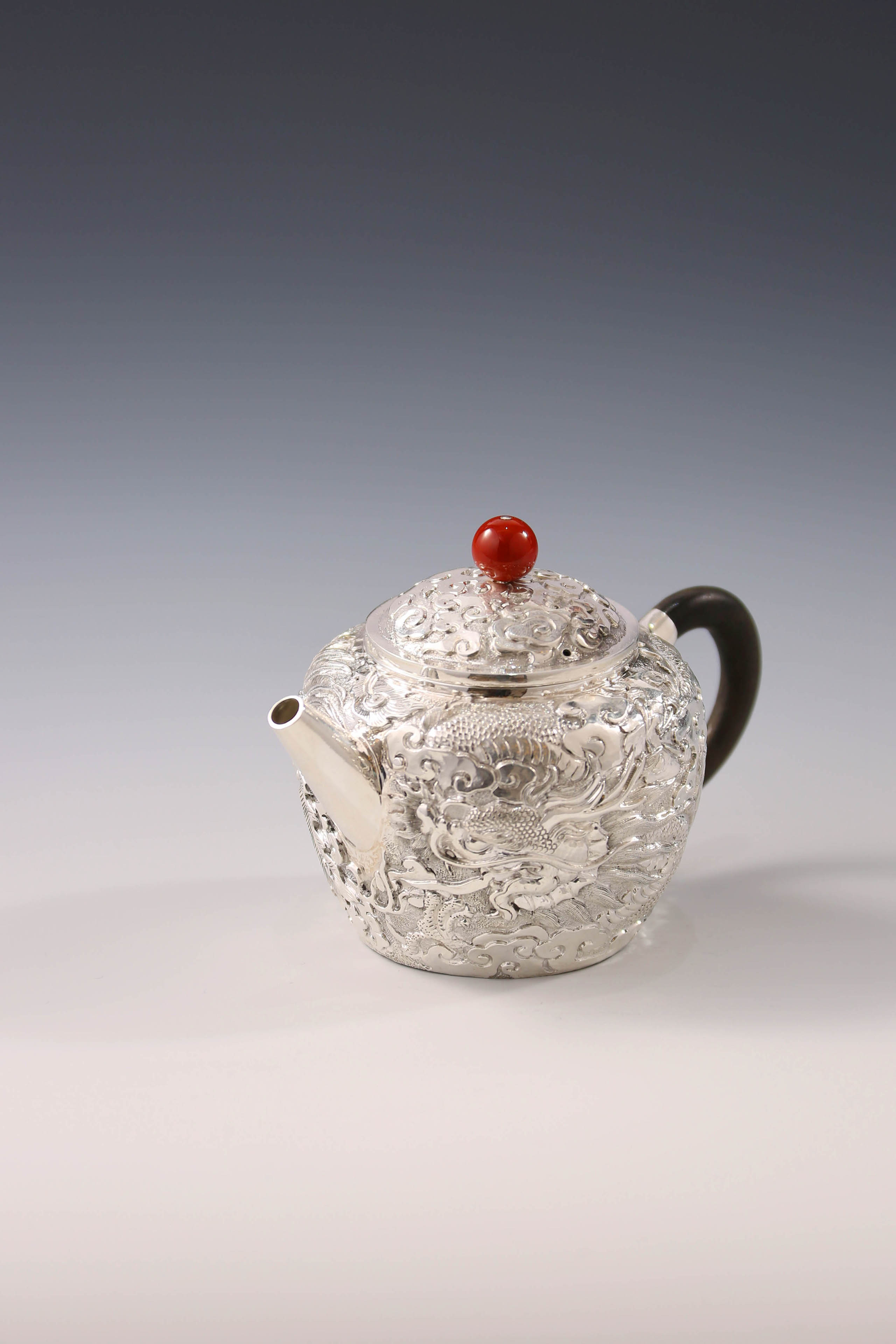 Dragon and Phoenix Sterling Silver Teapot