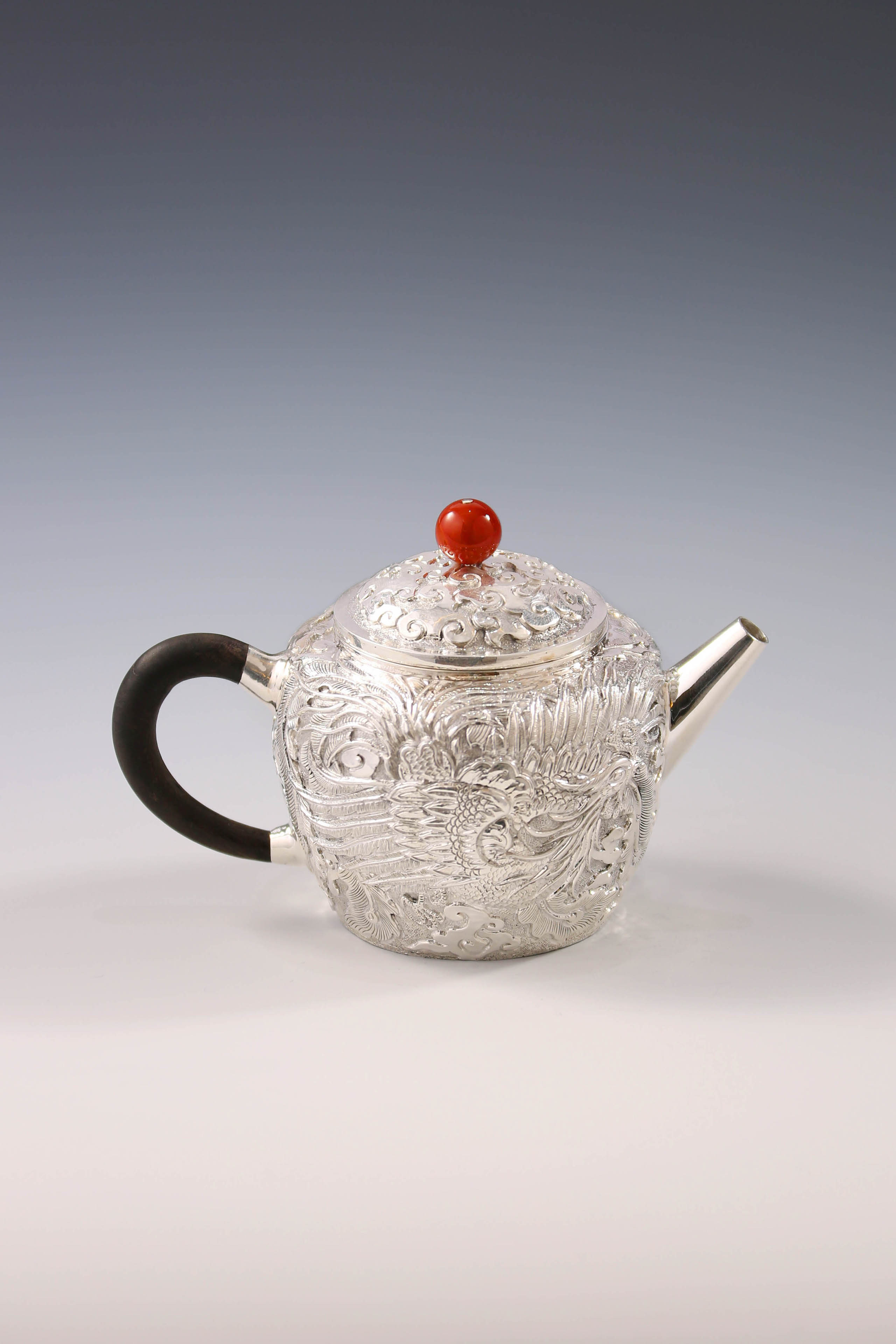 Dragon and Phoenix Sterling Silver Teapot