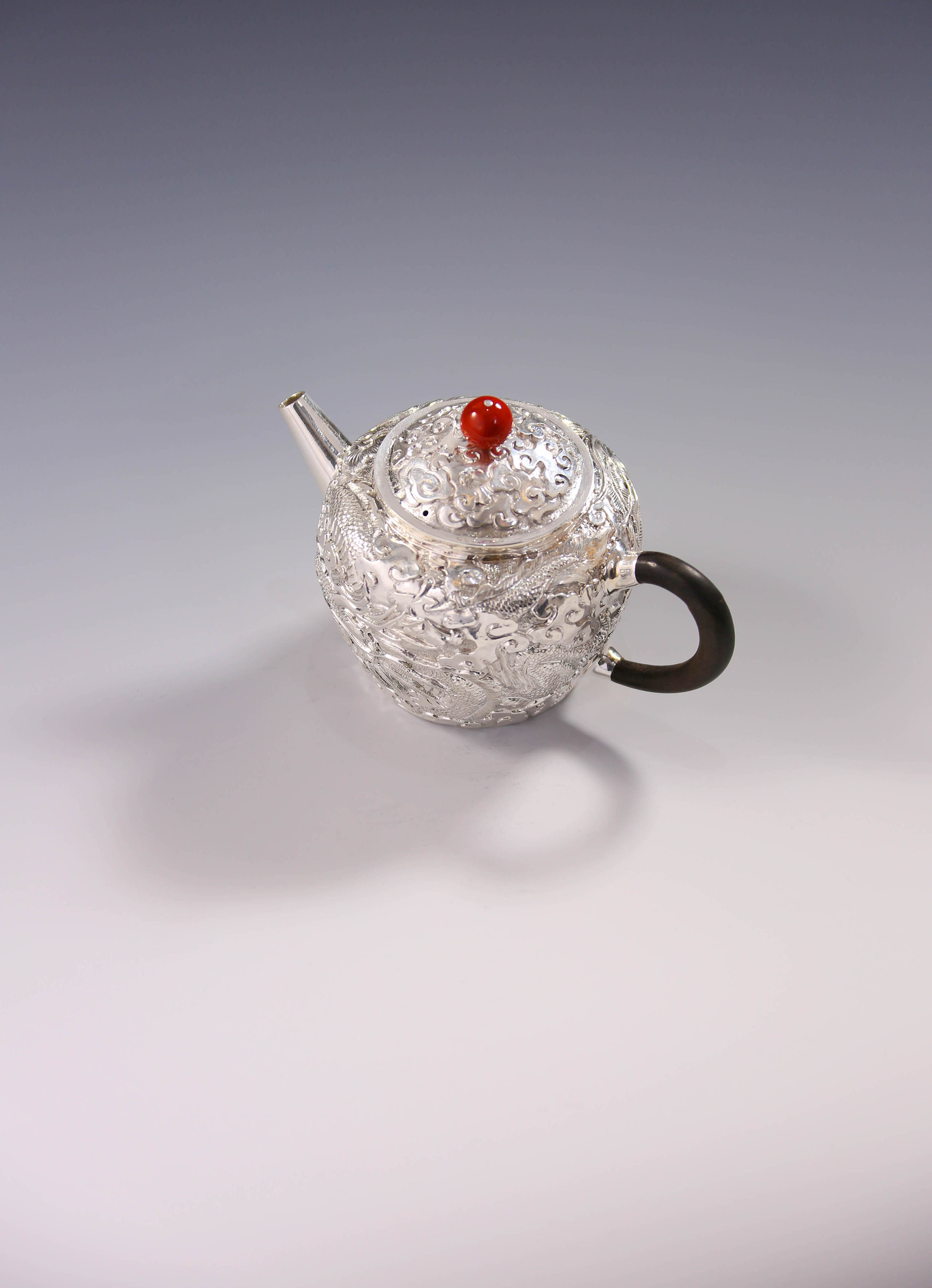 Dragon and Phoenix Sterling Silver Teapot