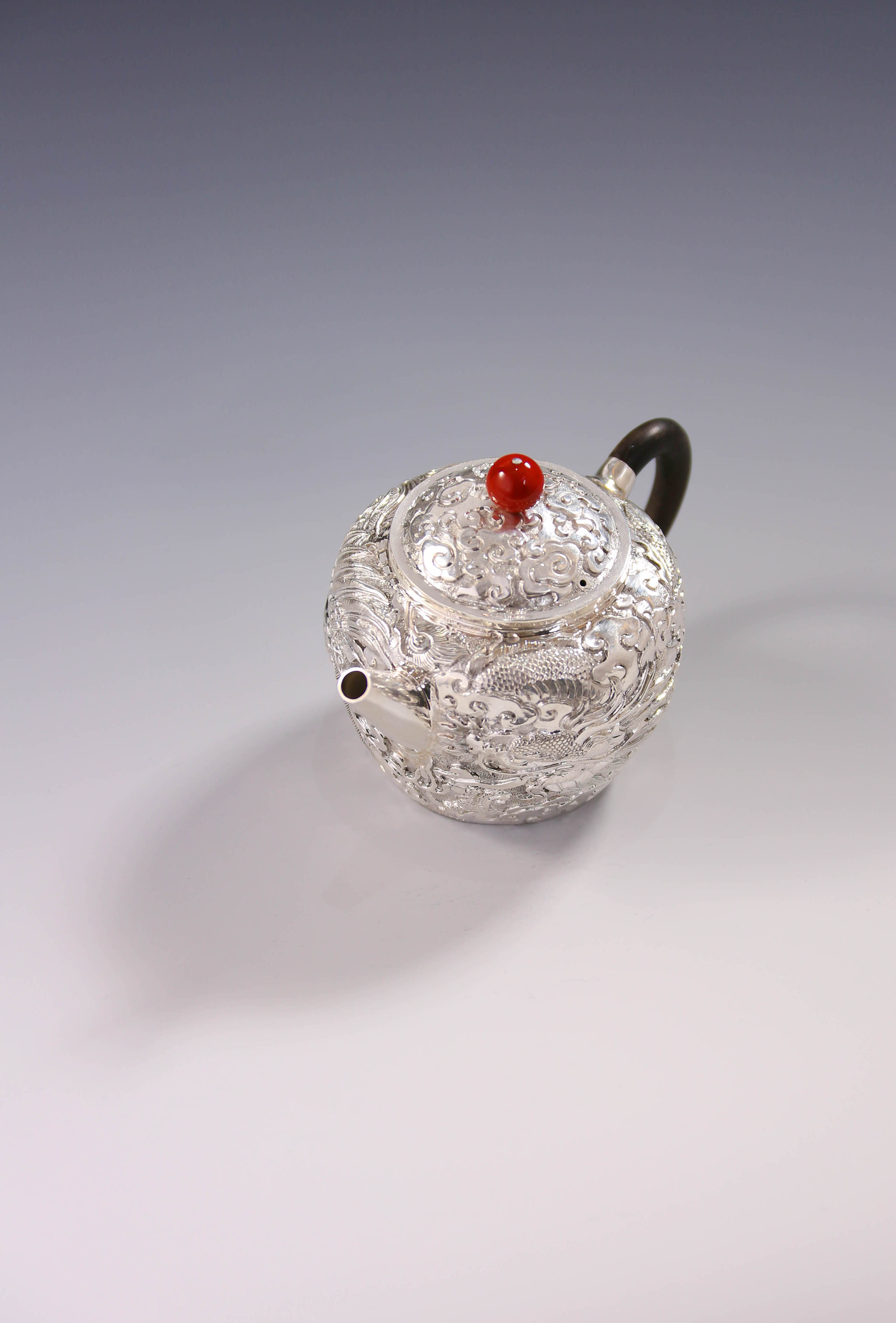 Dragon and Phoenix Sterling Silver Teapot