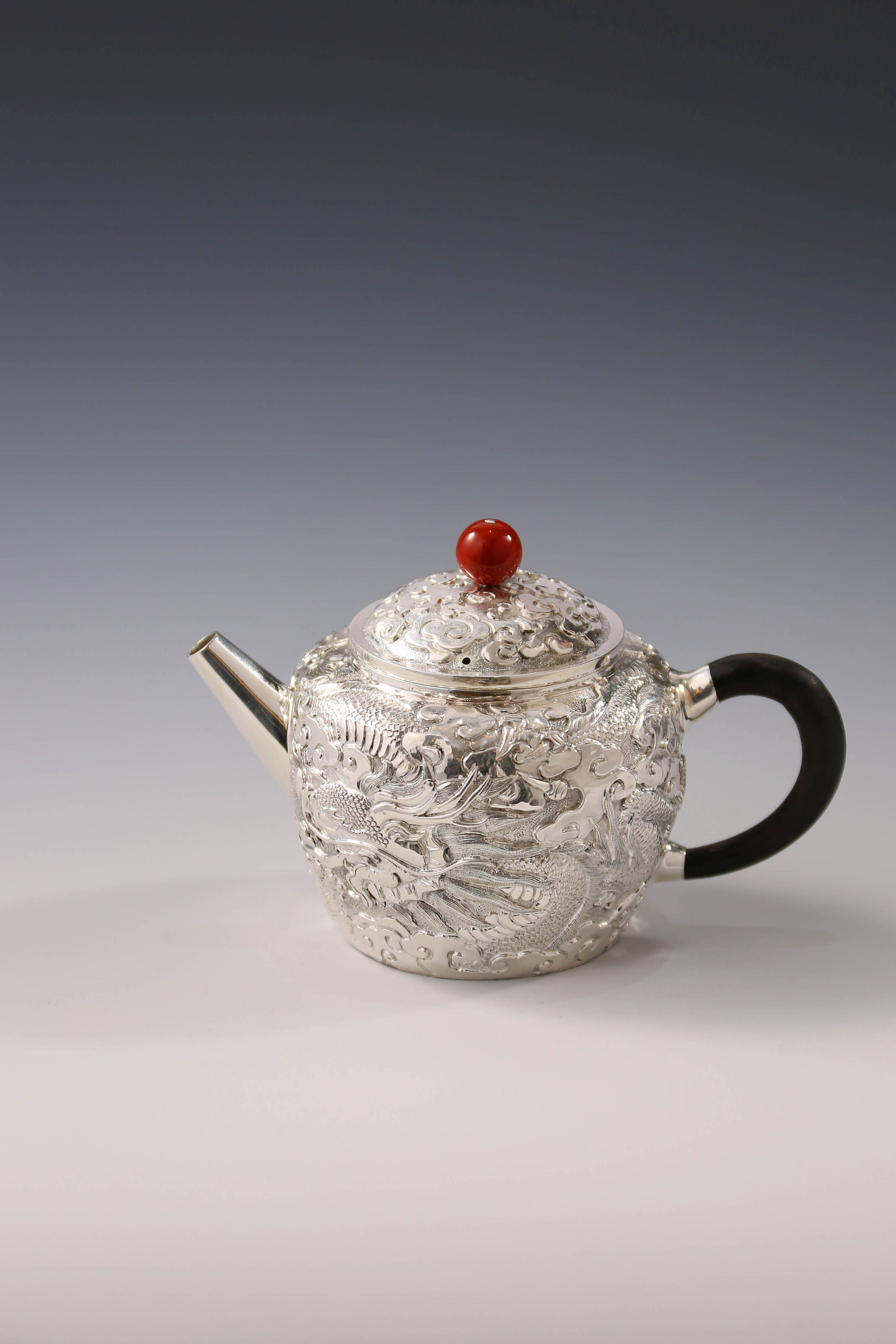Dragon and Phoenix Sterling Silver Teapot