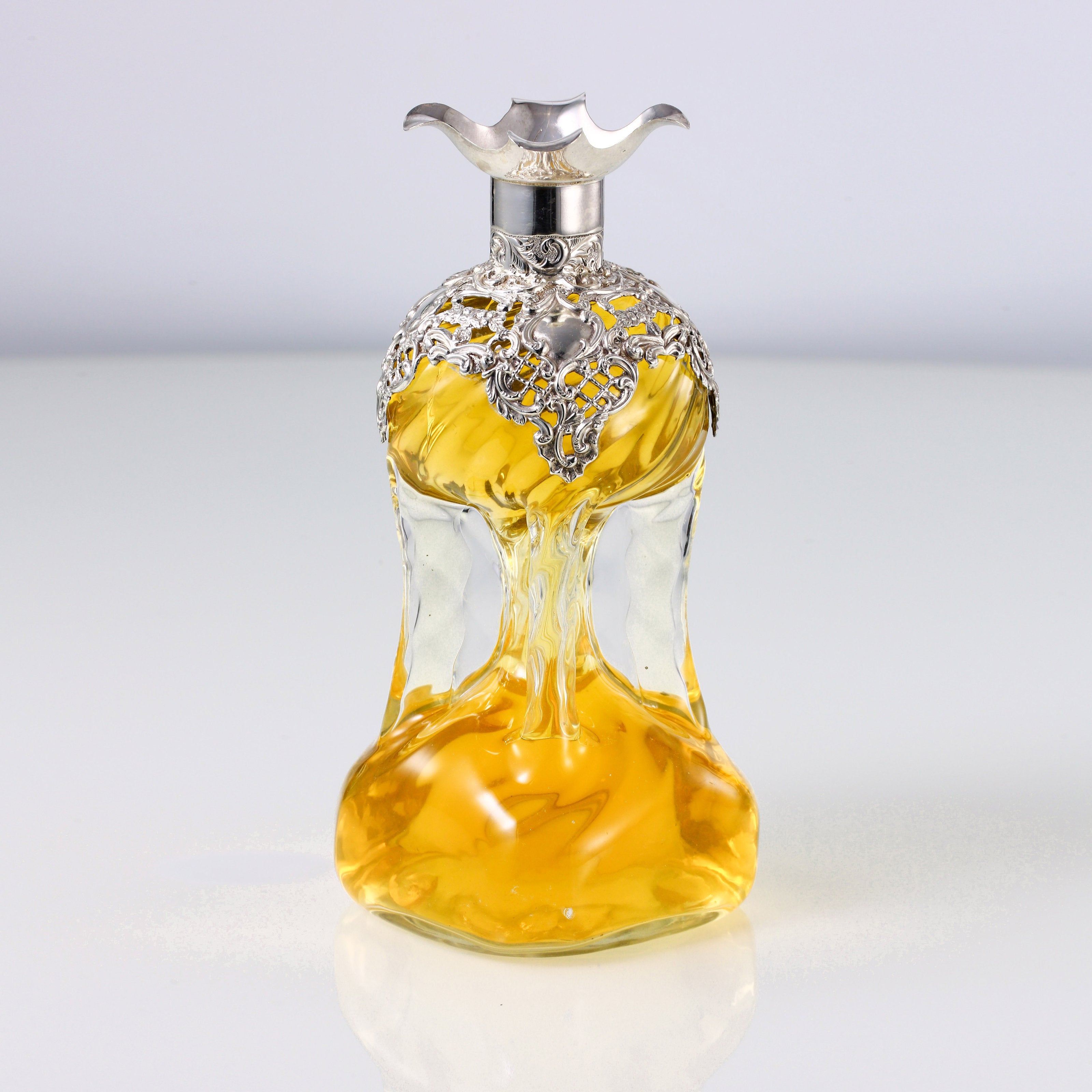 1898 British Sterling Silver Openwork Floral Crystal Wine Bottle