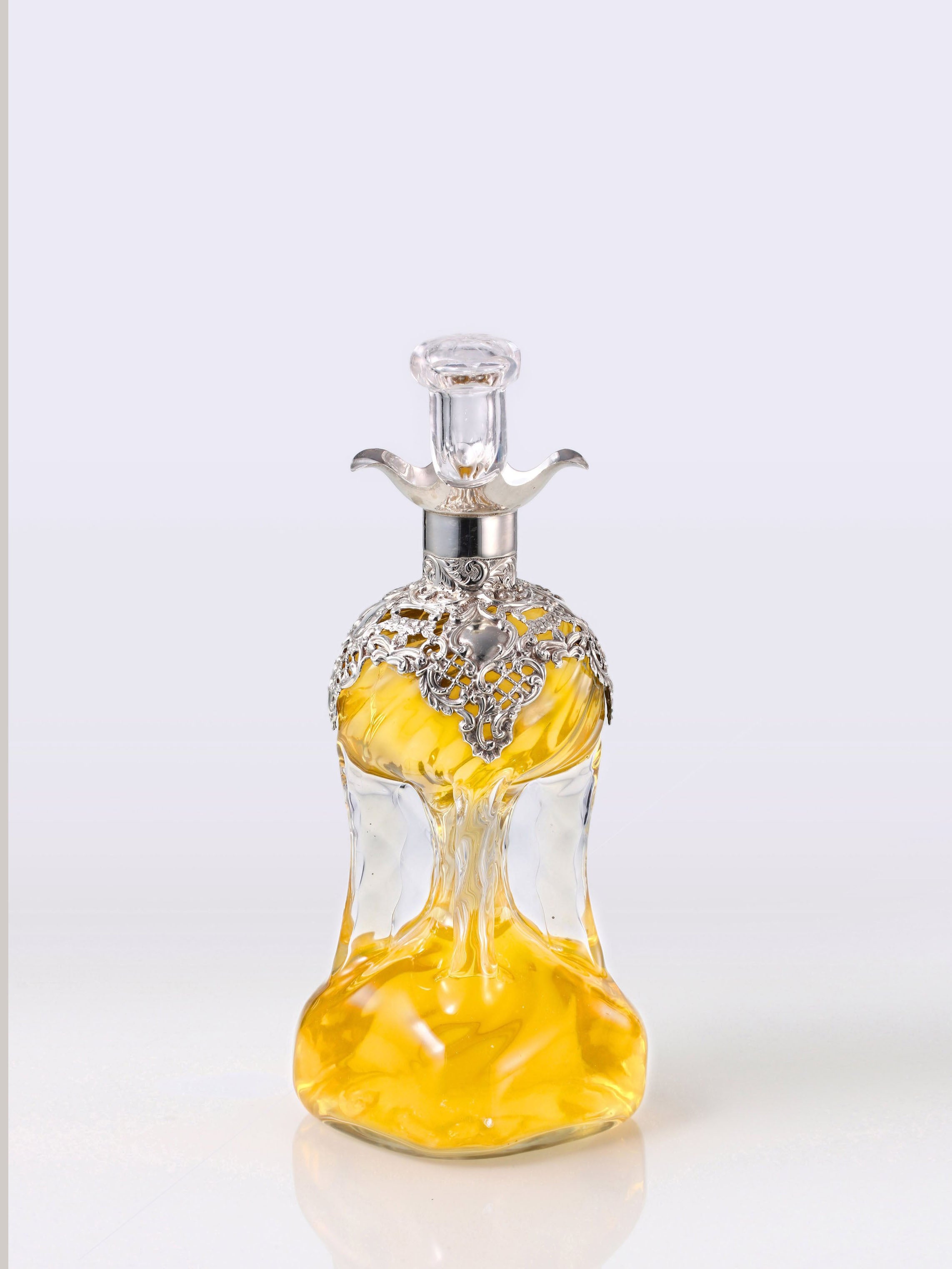 1898 British Sterling Silver Openwork Floral Crystal Wine Bottle