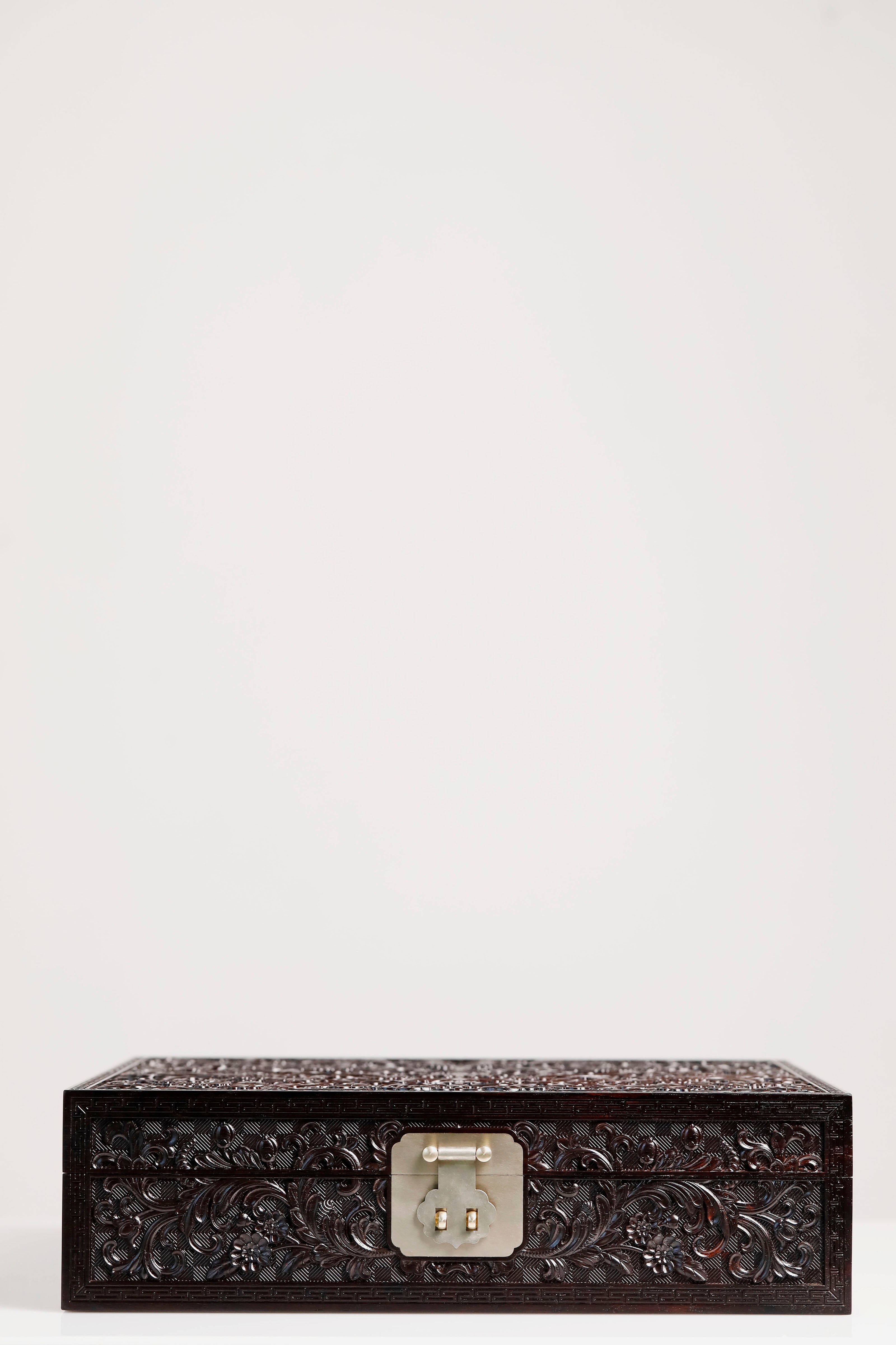 Purple sandalwood passionflower carved tea box