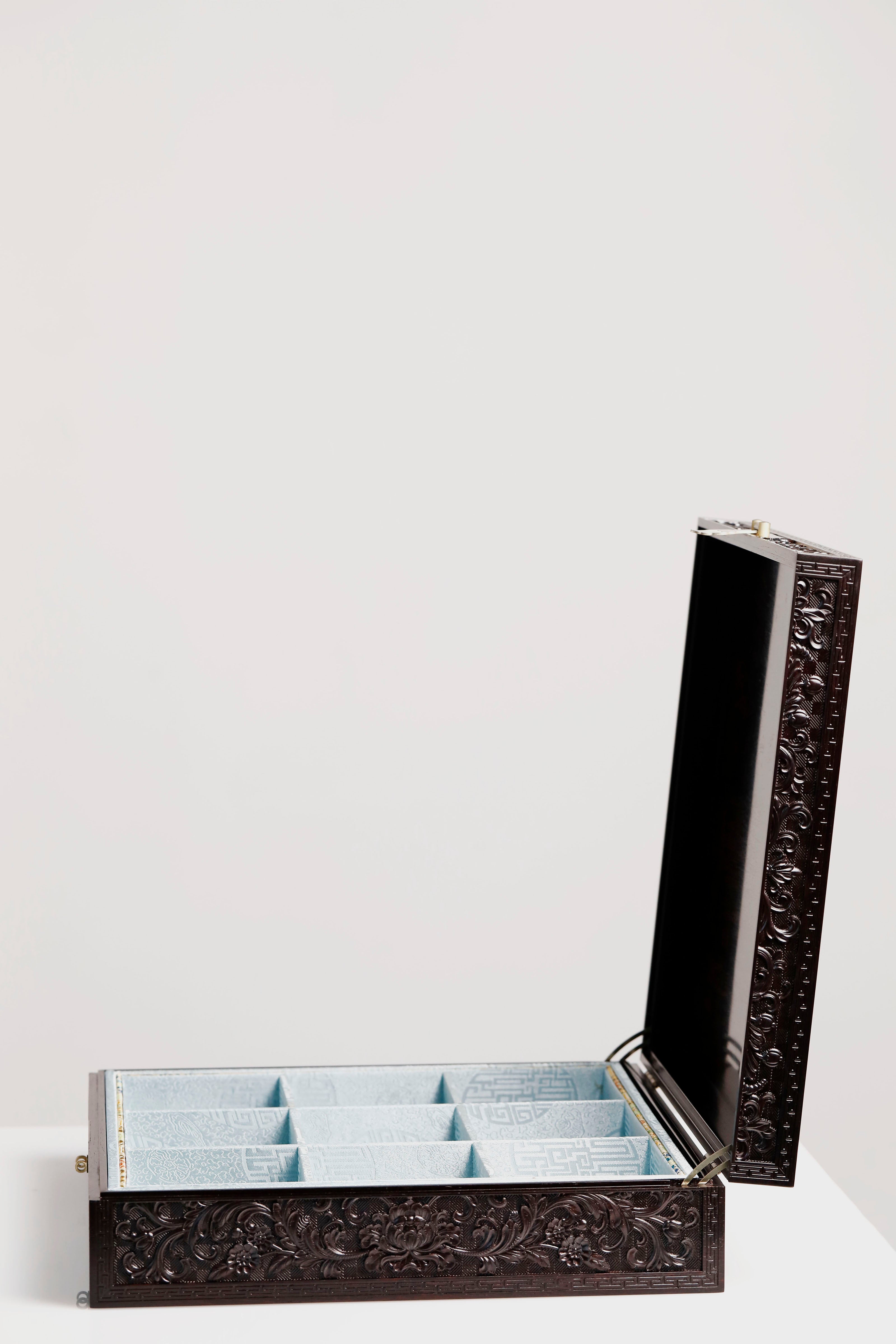 Purple sandalwood passionflower carved tea box