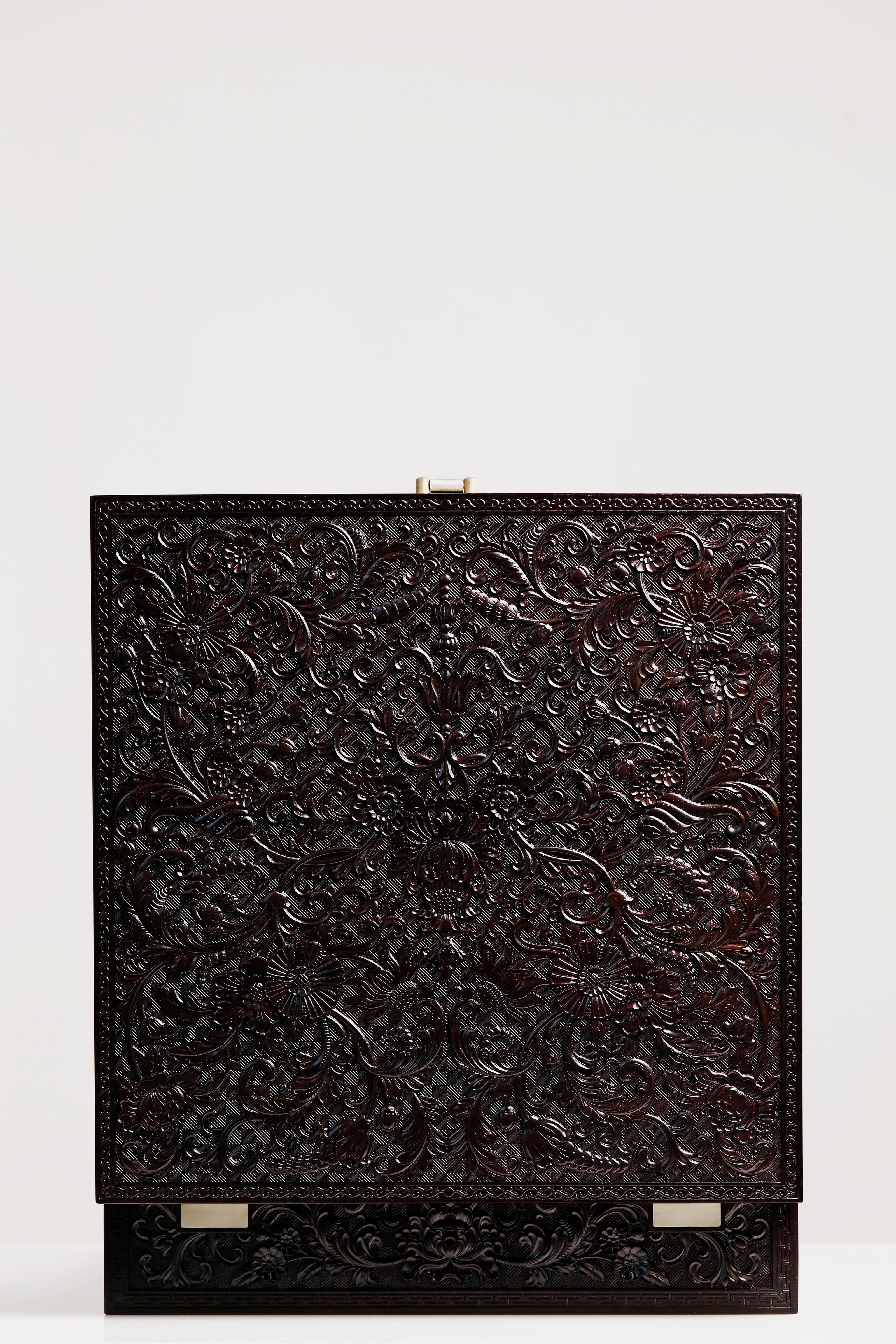 Purple sandalwood passionflower carved tea box