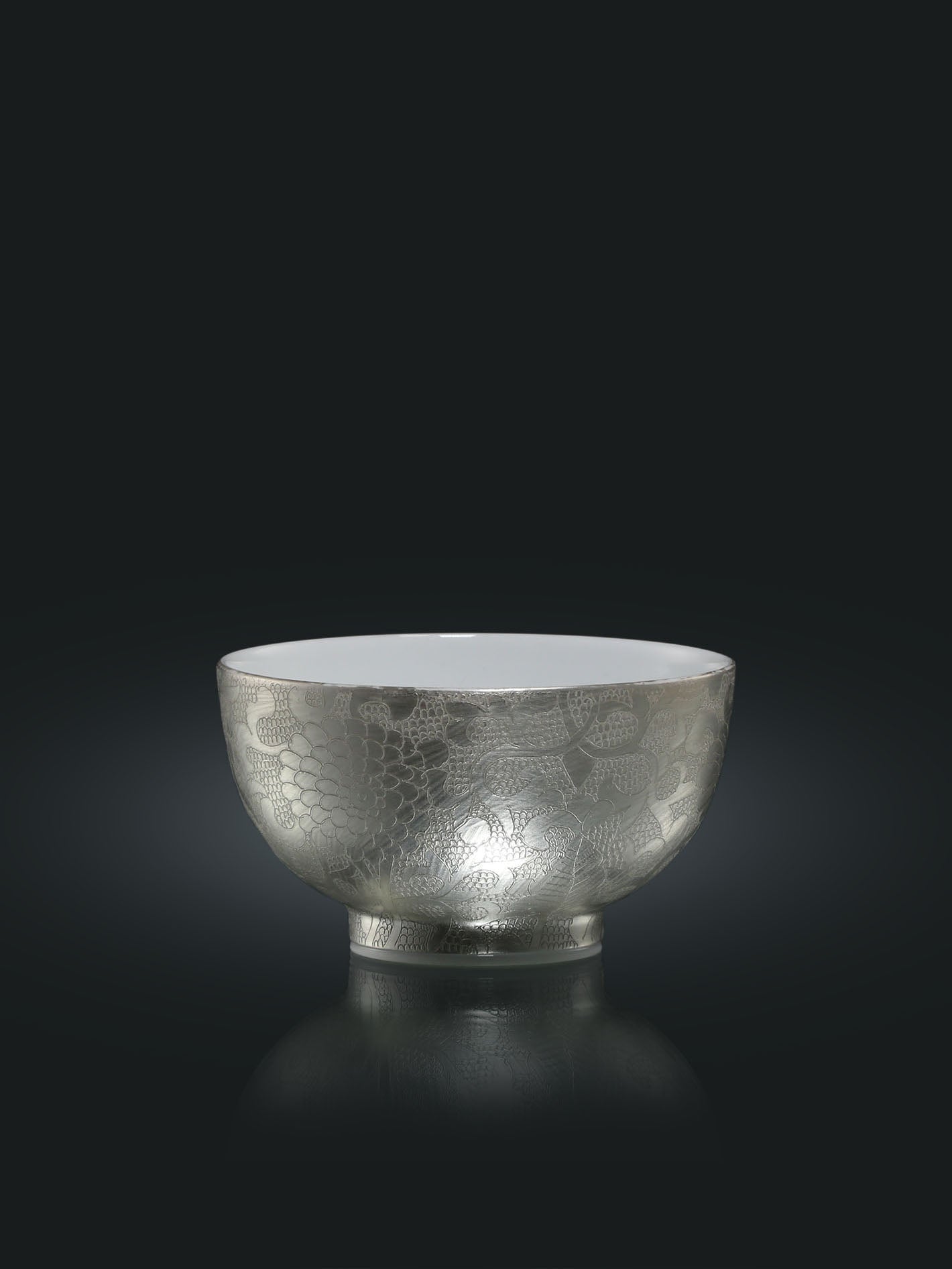 Hand-carved, fully decorated silver-glazed covered bowl/cup