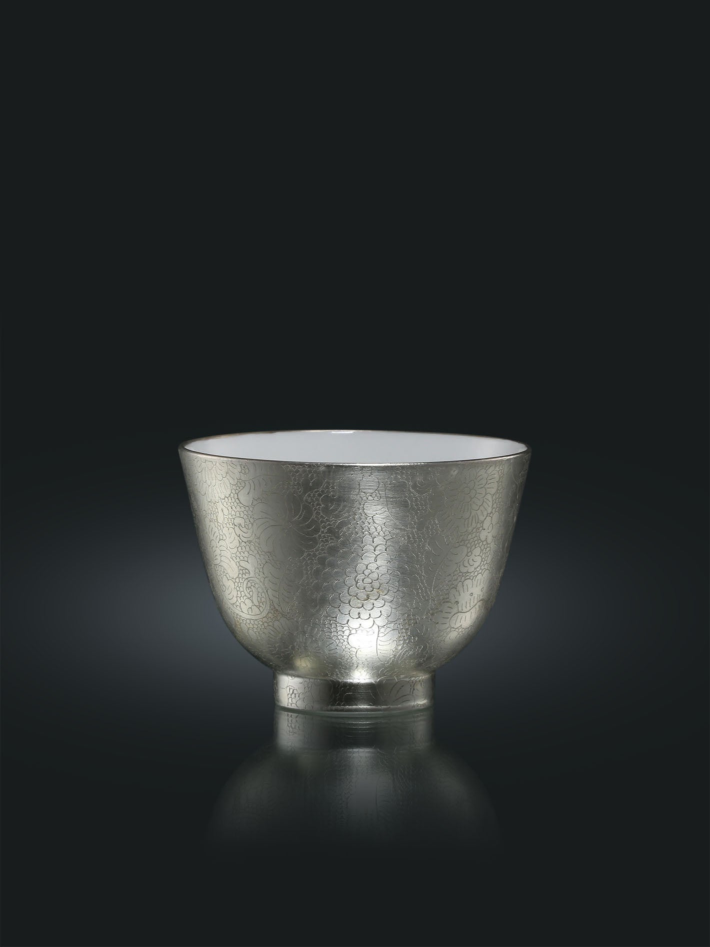 Hand-carved, fully decorated silver-glazed covered bowl/cup