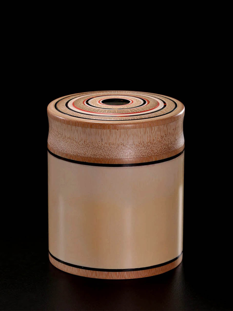 Mammoth ivory inlaid bamboo tea canister