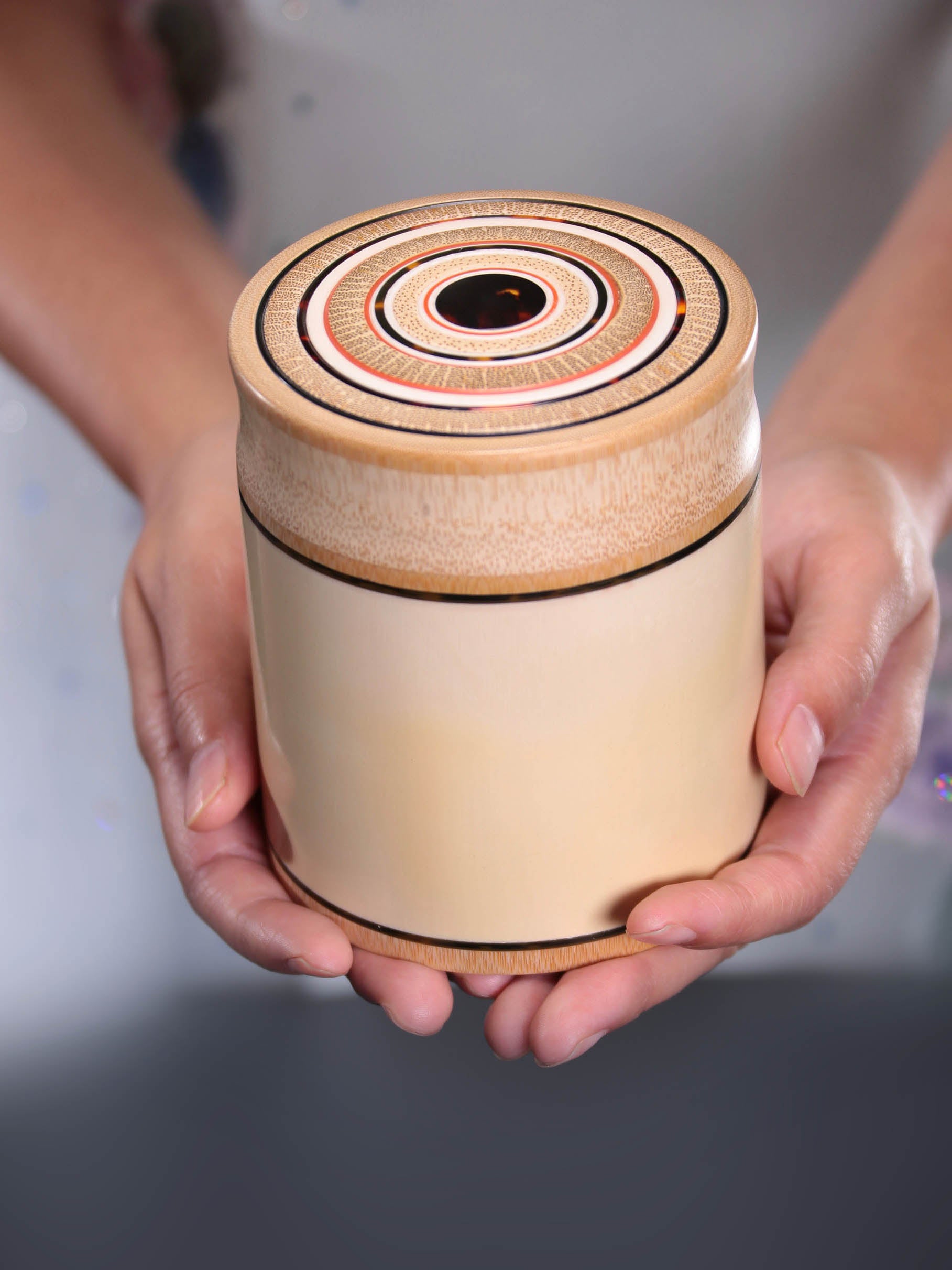 Mammoth ivory inlaid bamboo tea canister