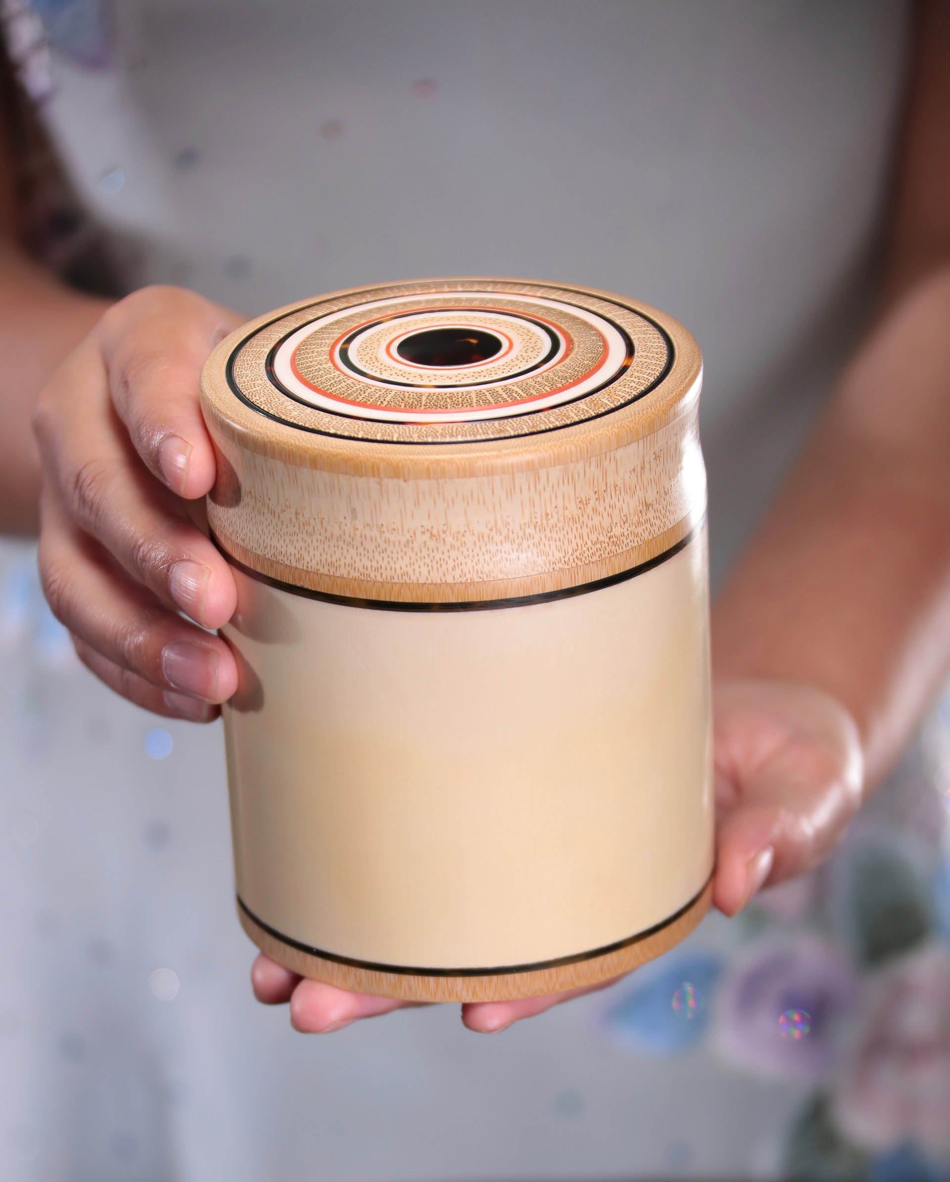 Mammoth ivory inlaid bamboo tea canister