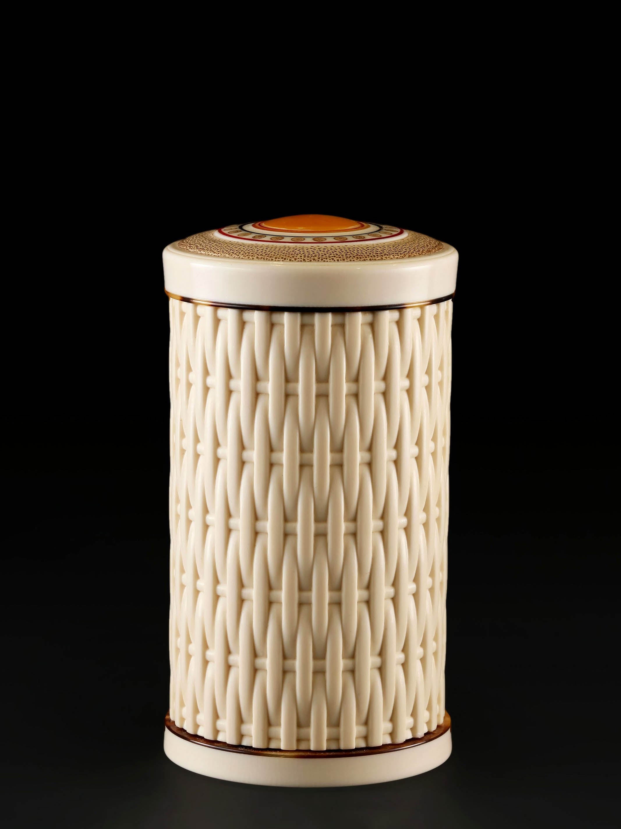 Mammoth ivory bamboo woven tea canister