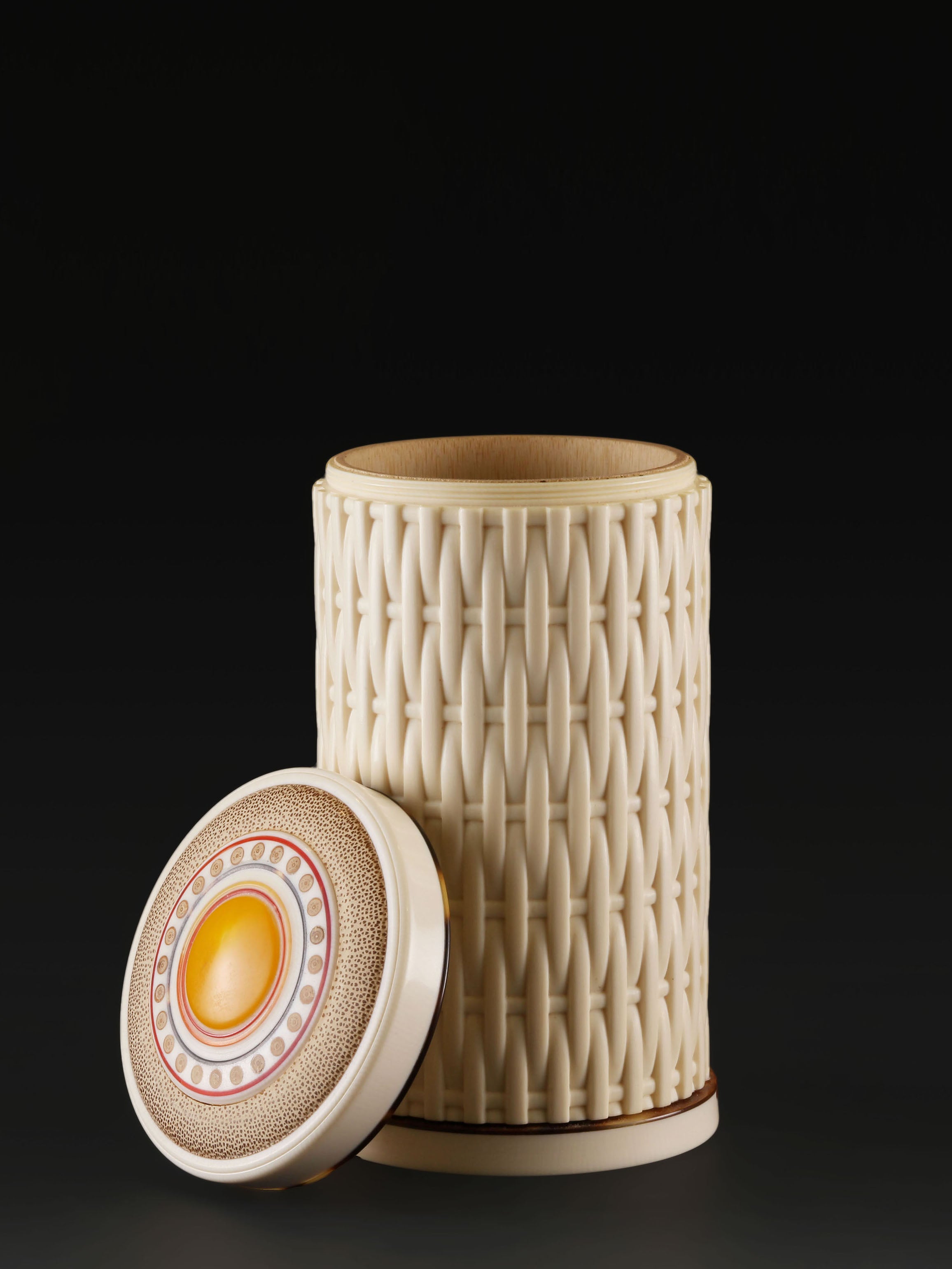 Mammoth ivory bamboo woven tea canister