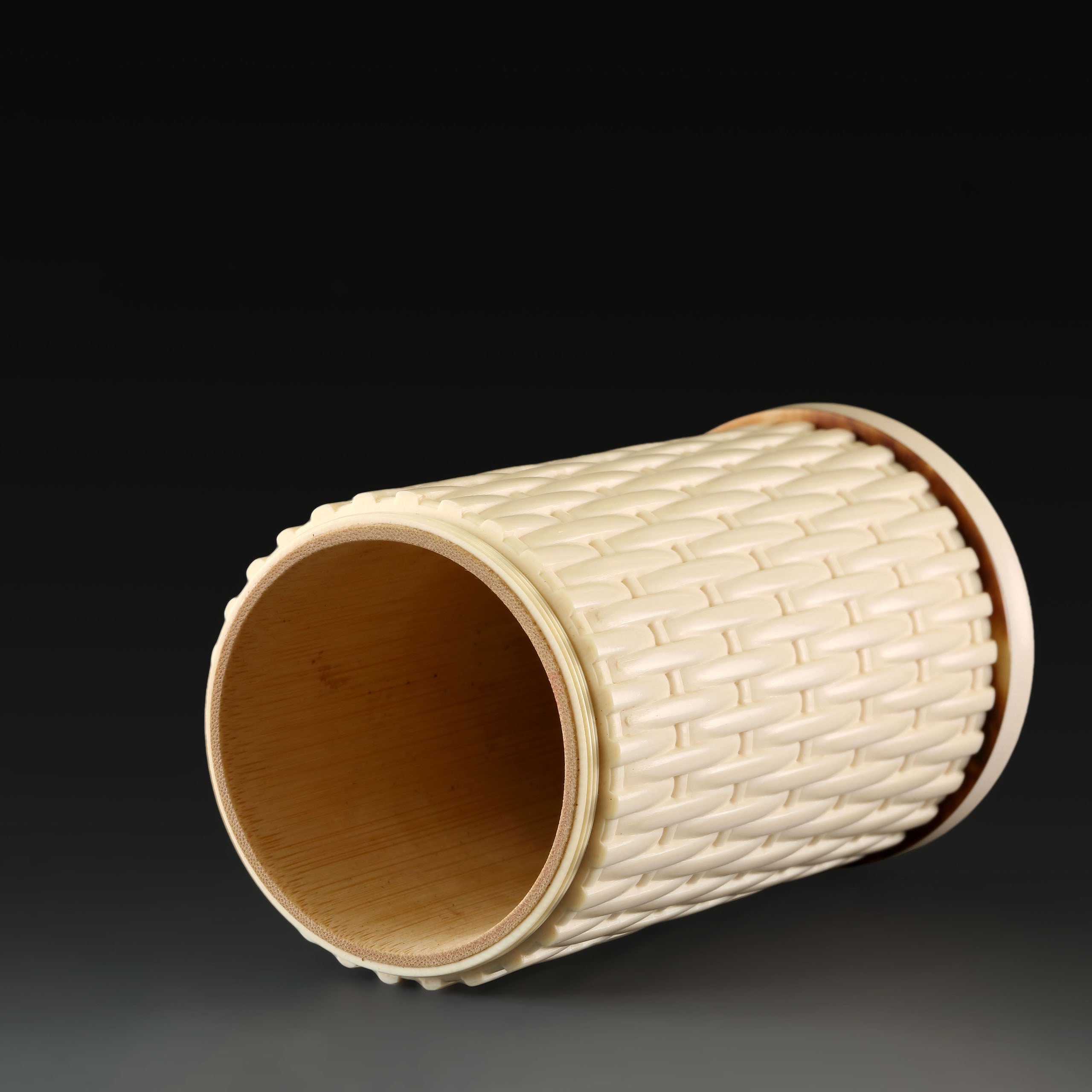 Mammoth ivory bamboo woven tea canister