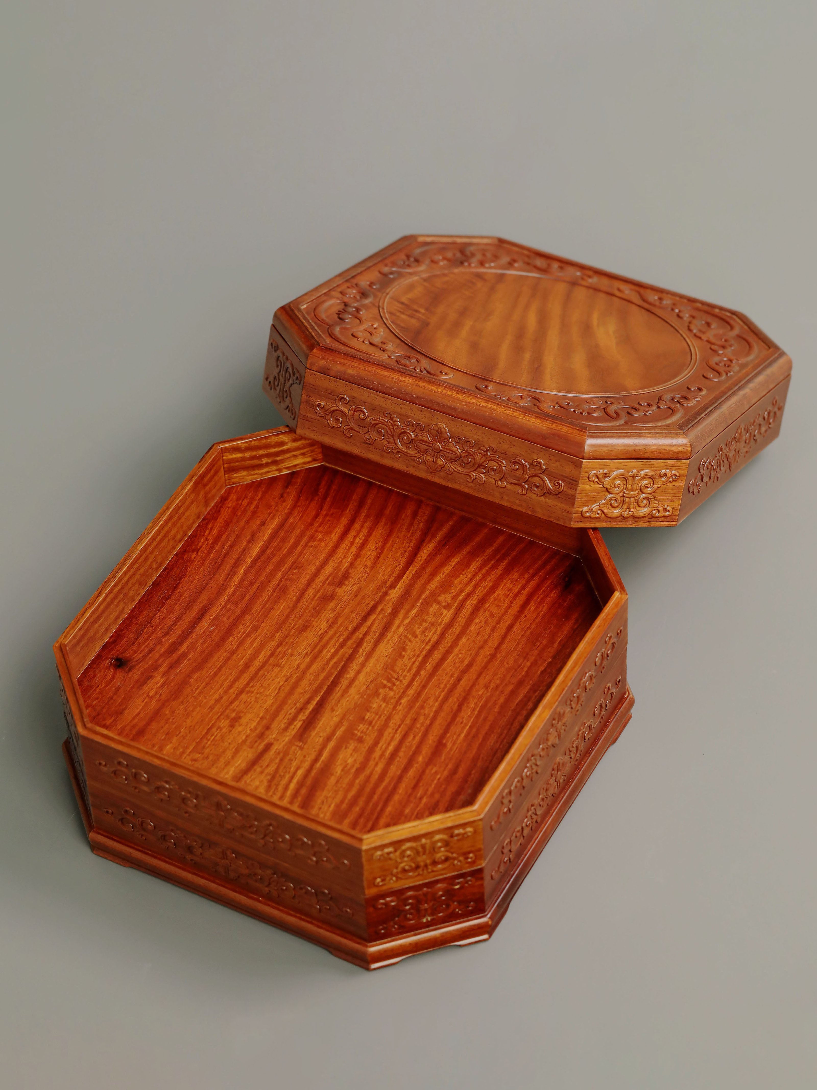Burmese rosewood three-tiered octagonal tea box