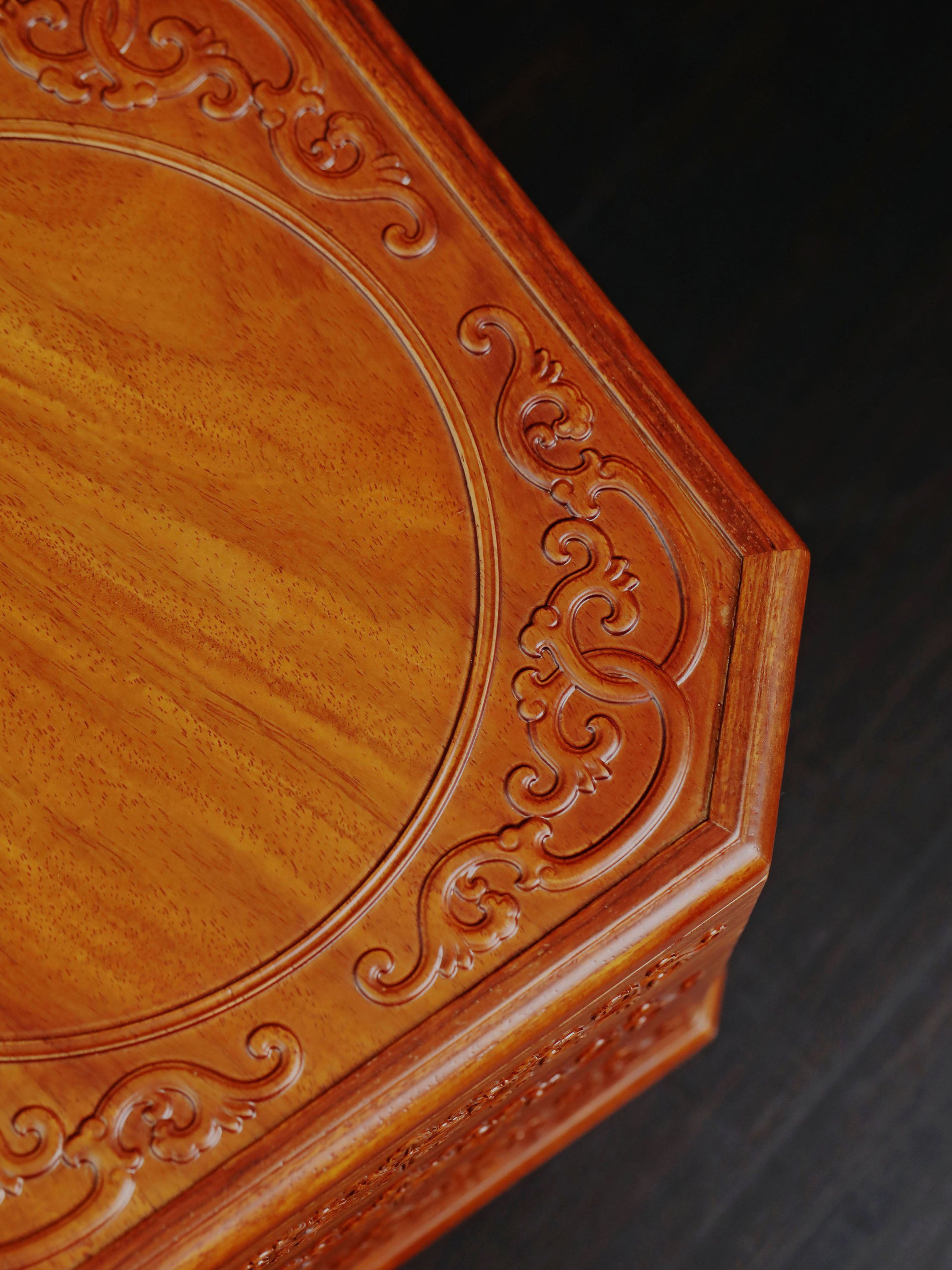 Burmese rosewood three-tiered octagonal tea box