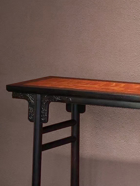 Purple sandalwood flat-top table with mortise and tenon joints and dragon design