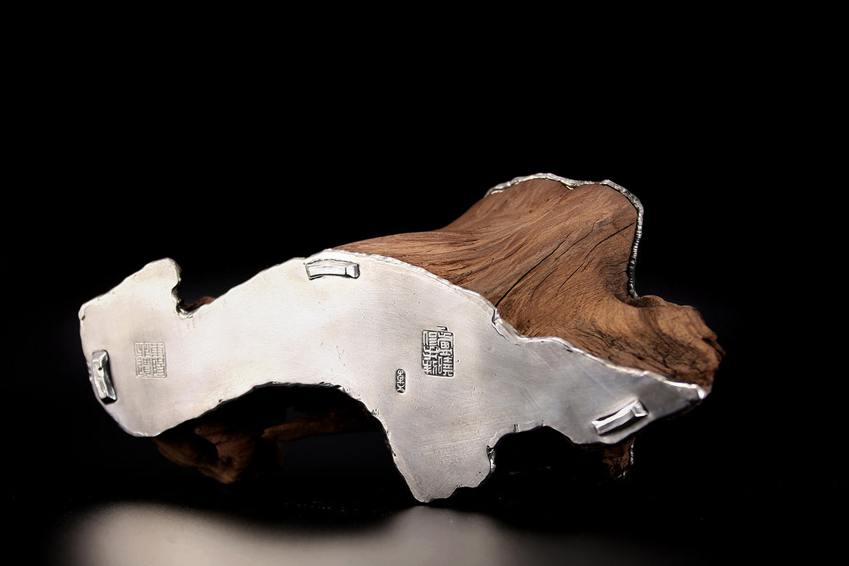 undulating tin-carved burl wood tea canister