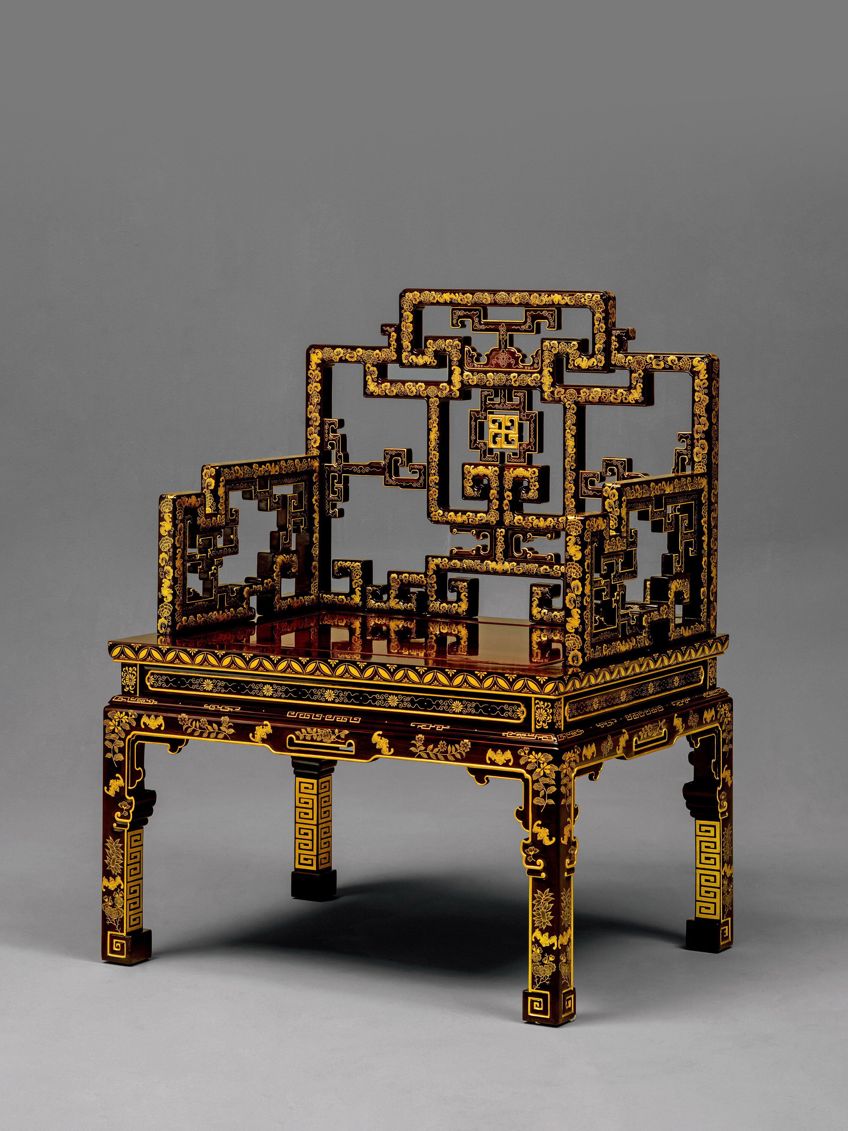 Replica of Qing Dynasty Palace Gilded Passionflower and Bat Pattern Armchair