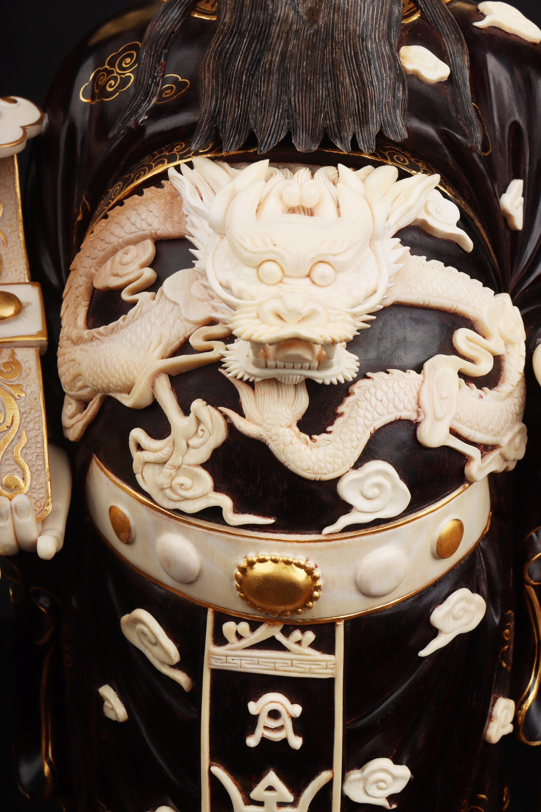 Mammoth ivory carved small-leaf sandalwood gilded God of Wealth