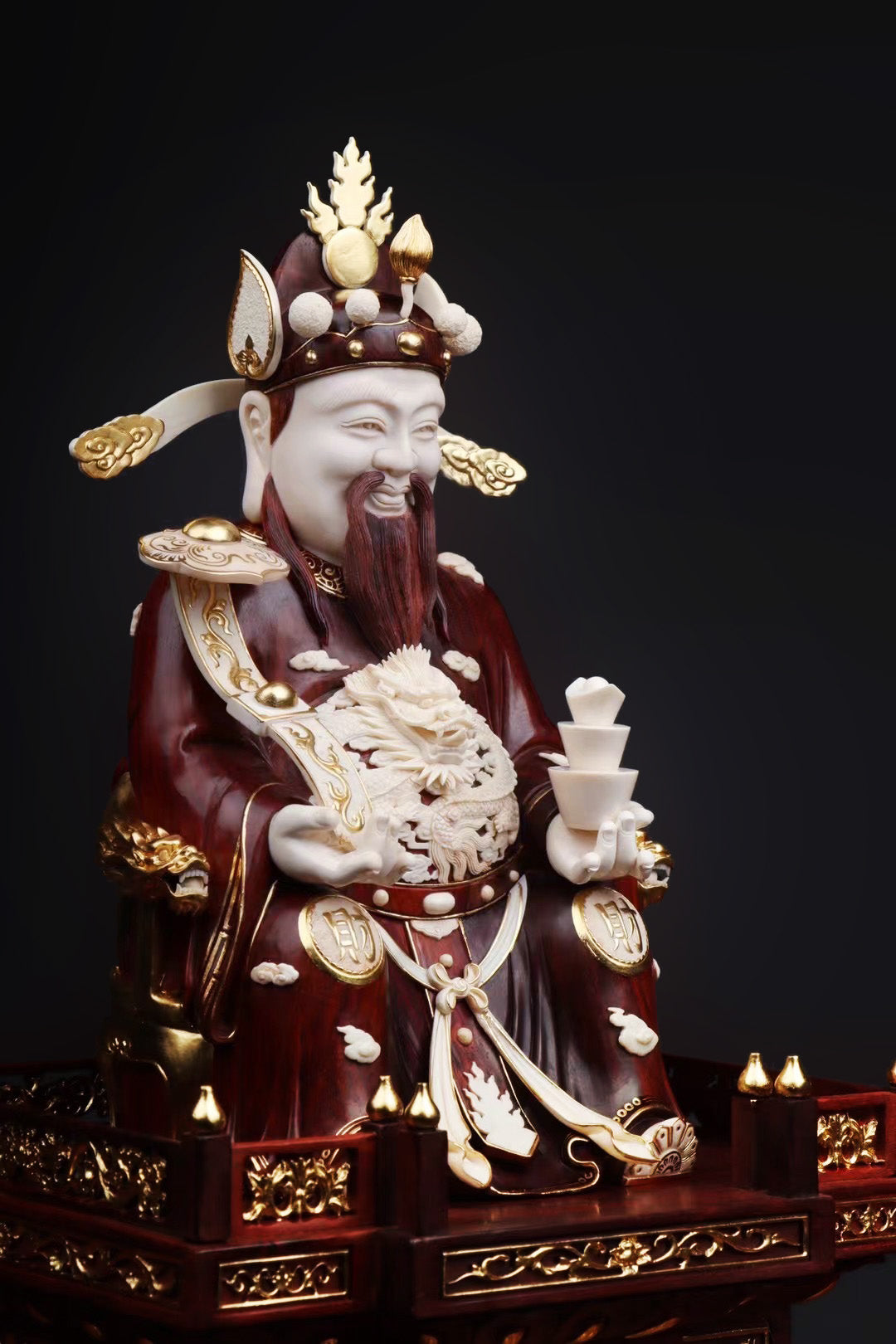 Mammoth ivory carved small-leaf sandalwood gilded God of Wealth