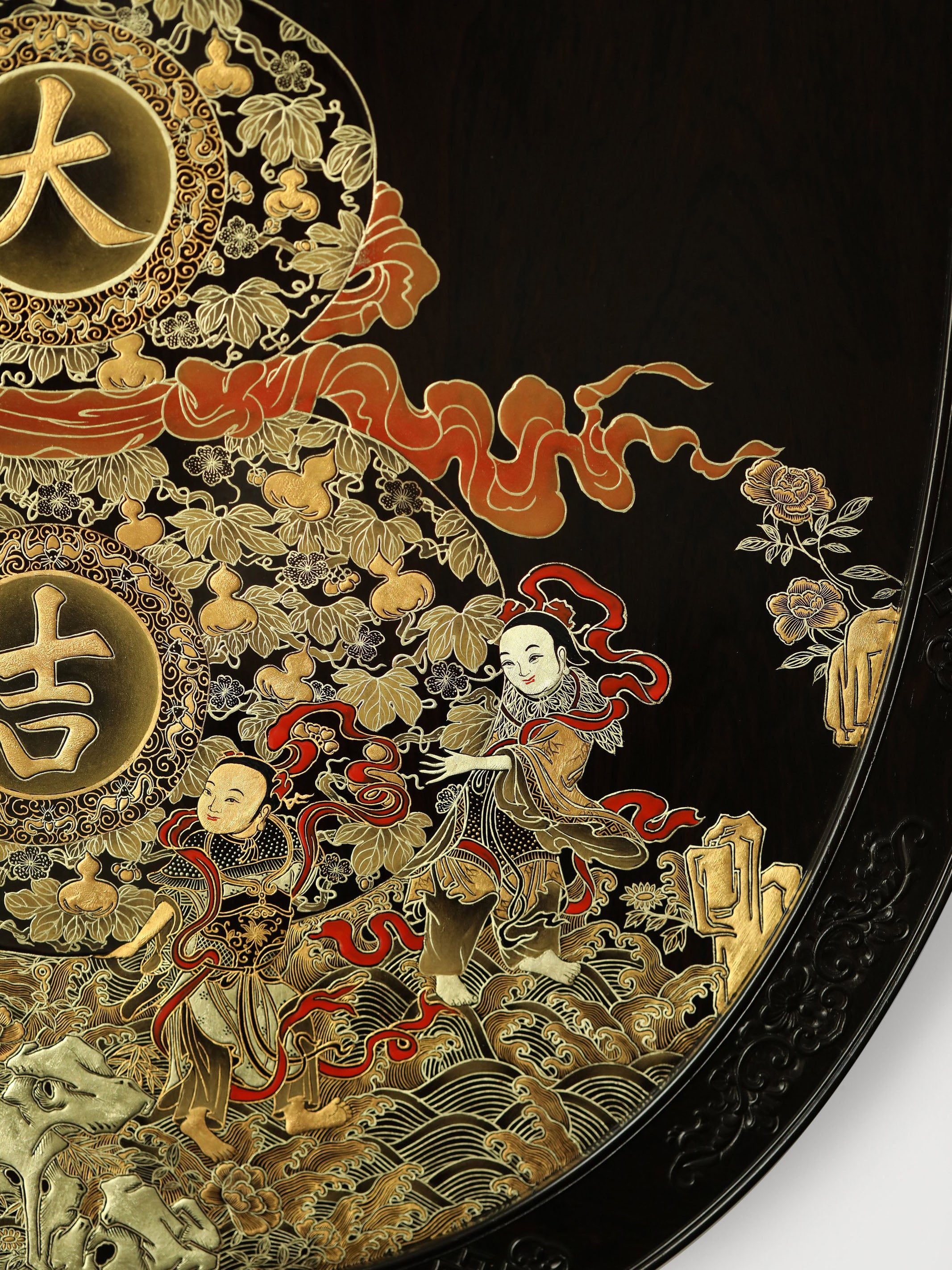 Purple sandalwood gilt auspicious vase flower hanging screen