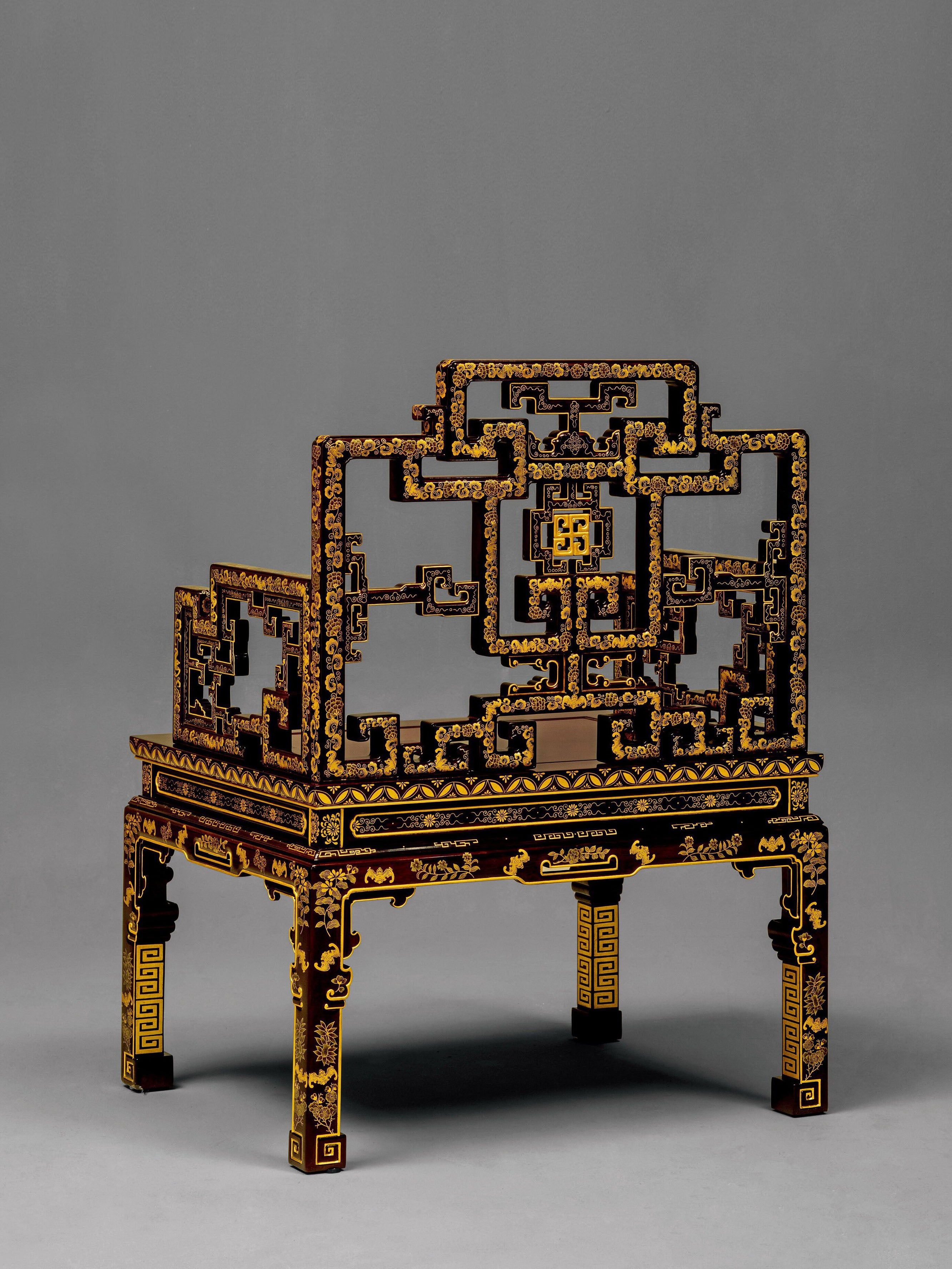 Replica of Qing Dynasty Palace Gilded Passionflower and Bat Pattern Armchair