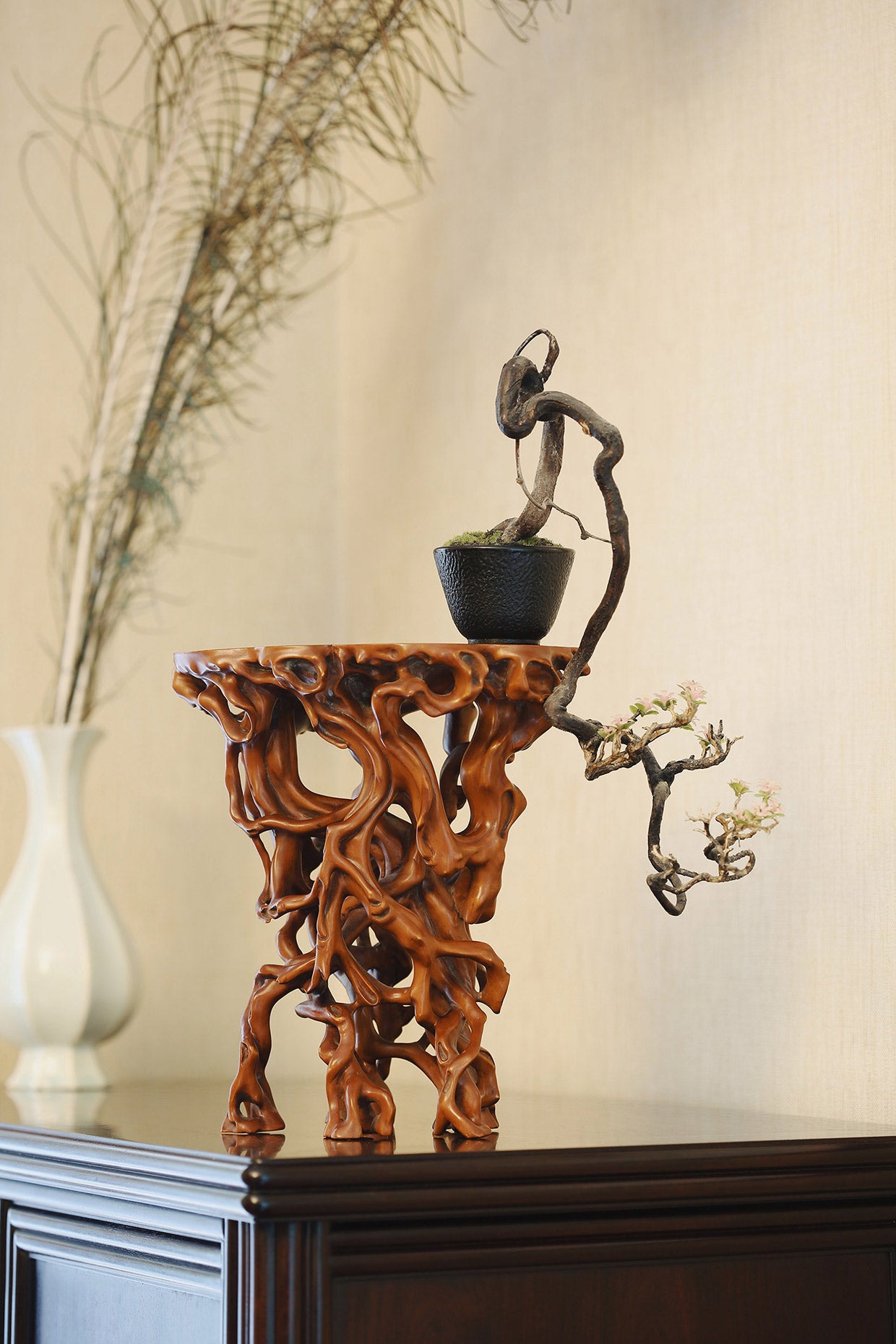 Boxwood carved incense table