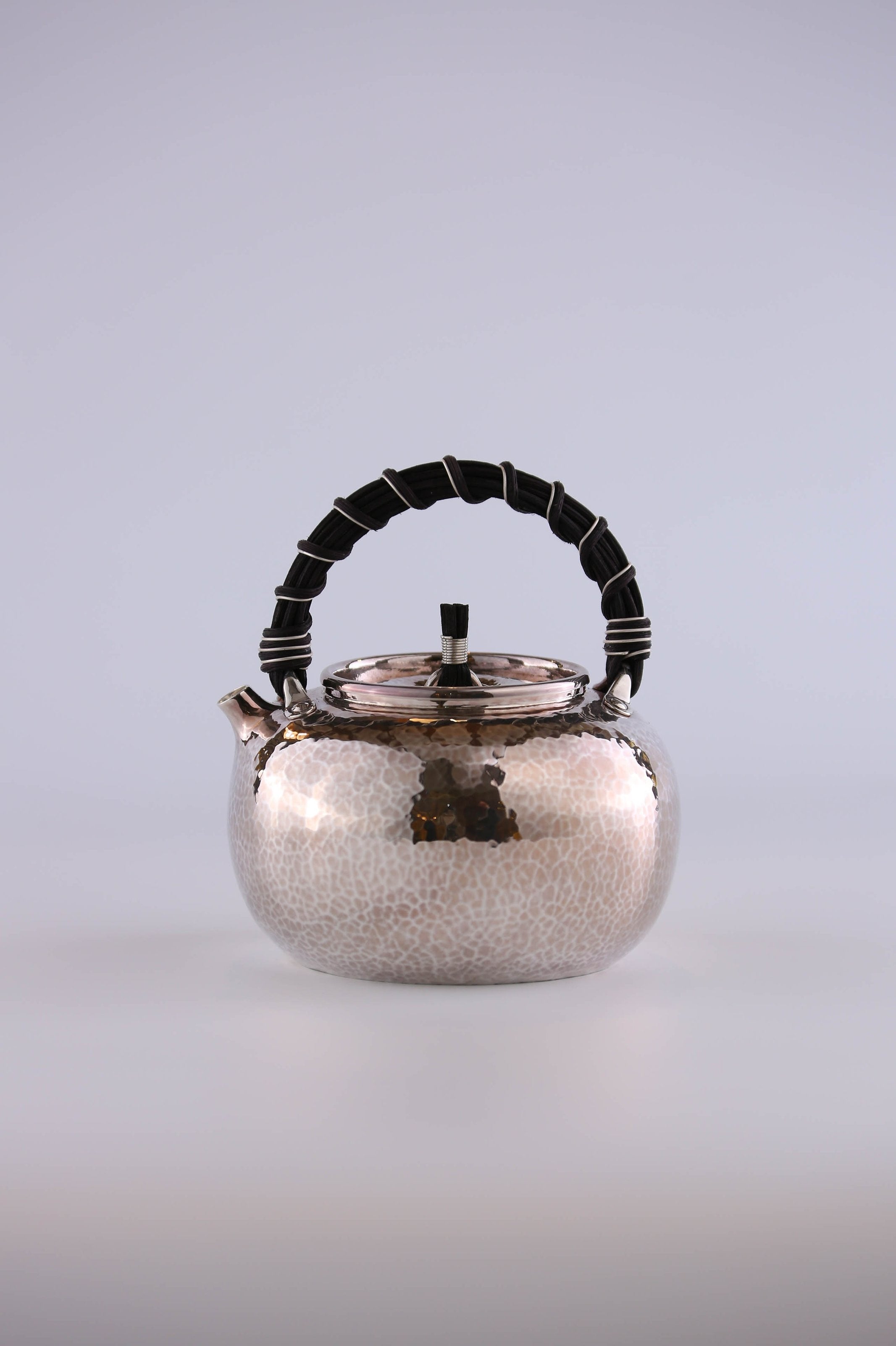 Apple-shaped vine-handled silver teapot