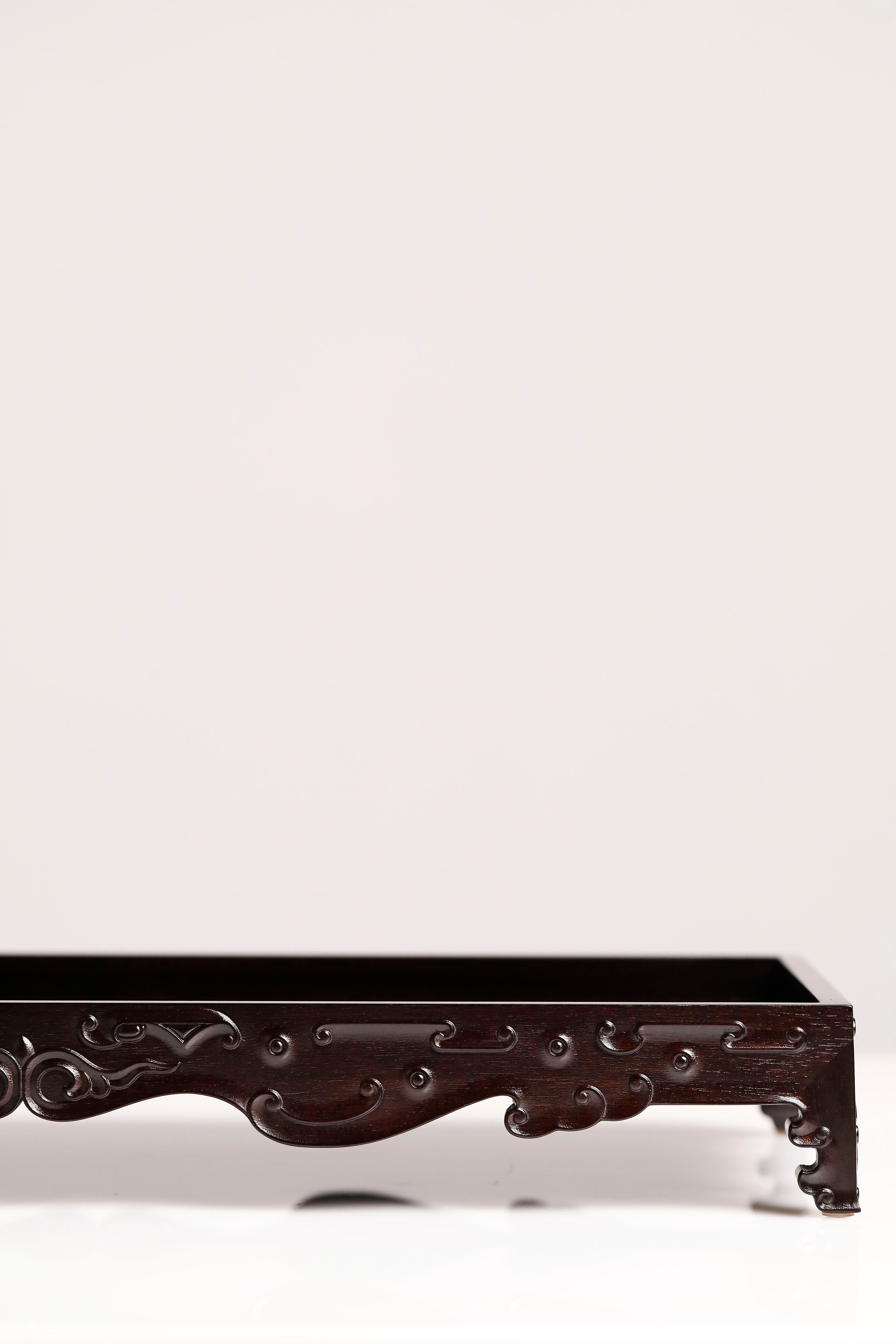 Purple sandalwood tray inlaid with silver plum blossom pattern