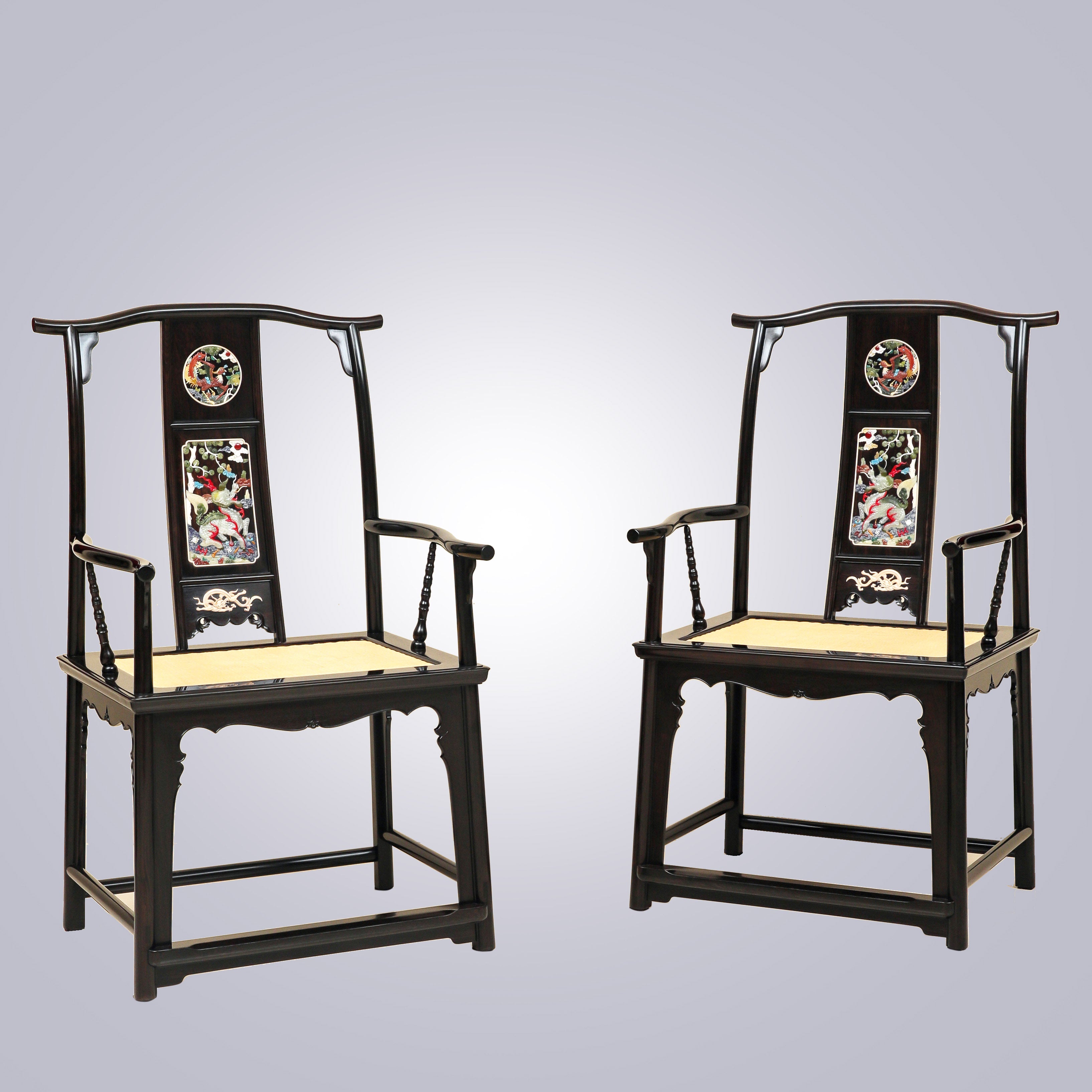 Purple sandalwood inlaid with kylin and phoenix, four-cornered official hat chair