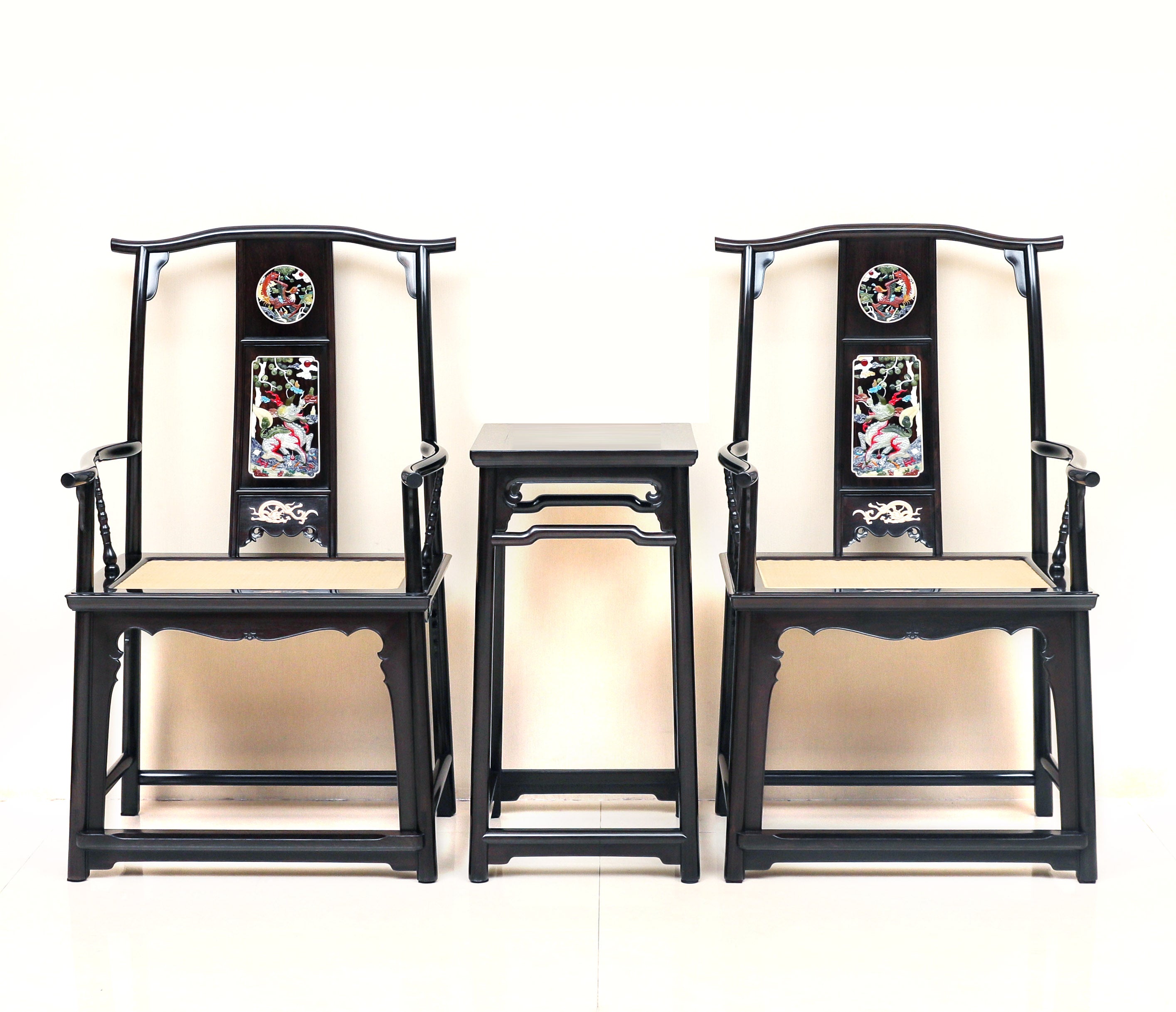 Purple sandalwood inlaid with kylin and phoenix, four-cornered official hat chair