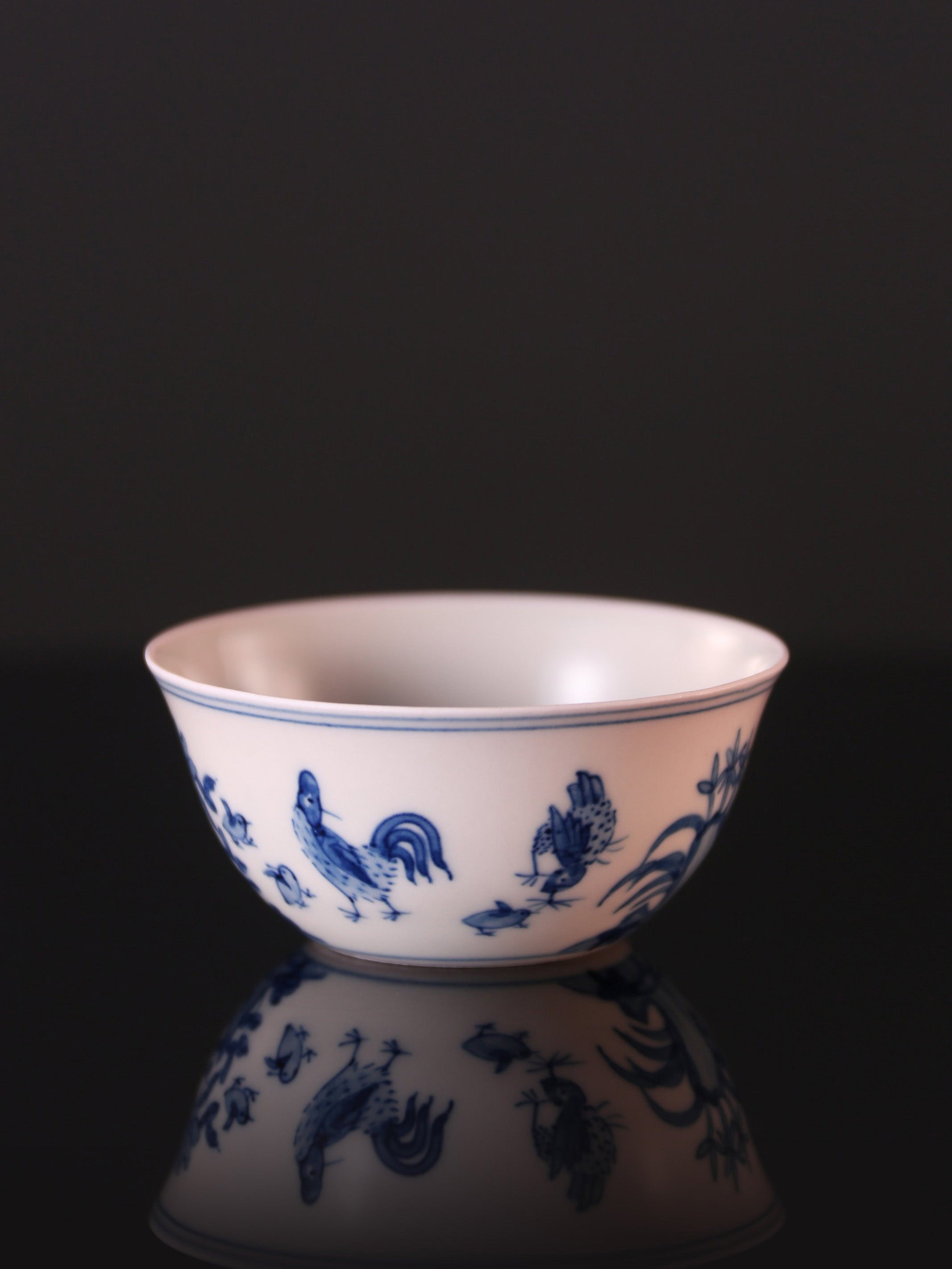 Hand-painted blue and white chicken cup