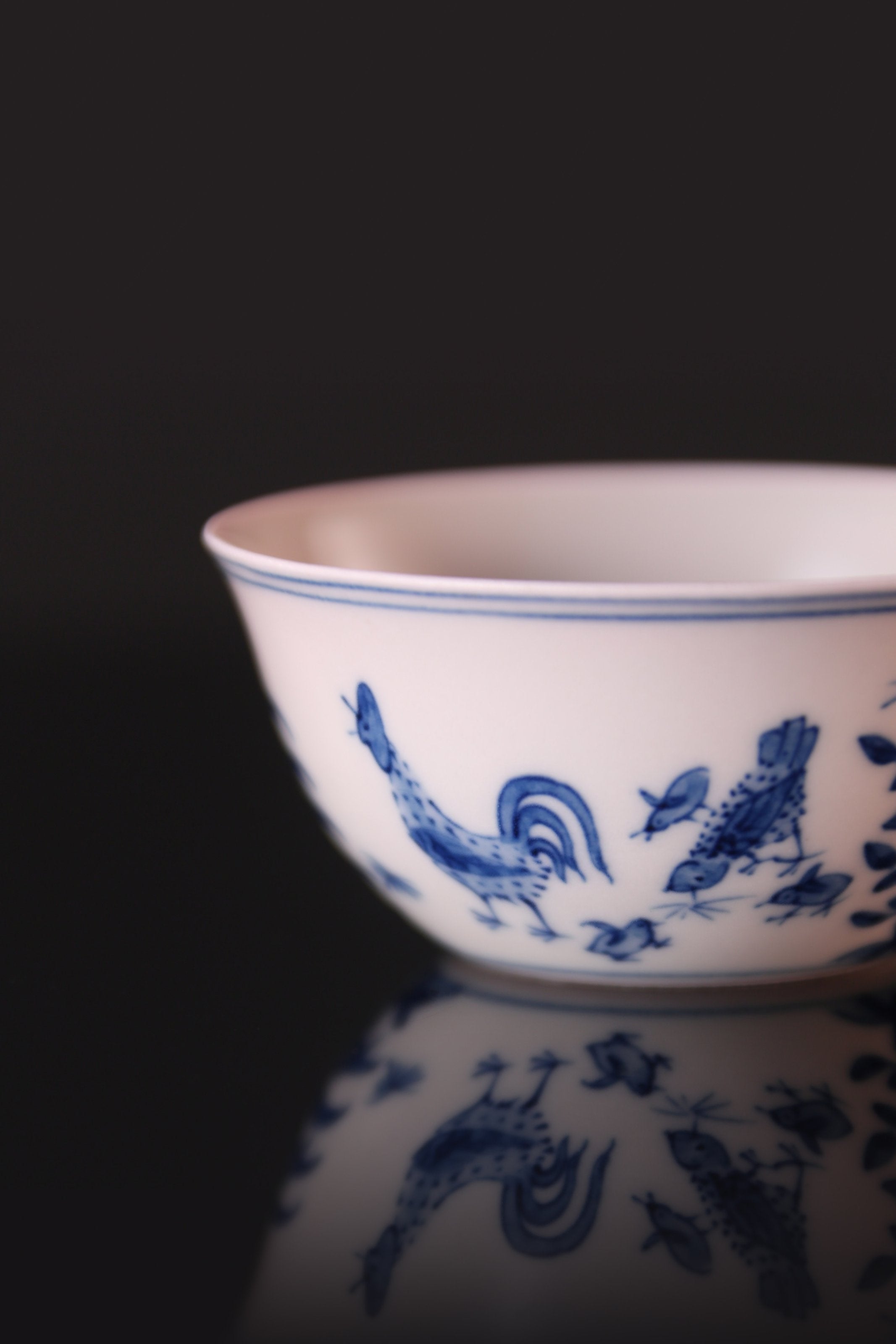 Hand-painted blue and white chicken cup