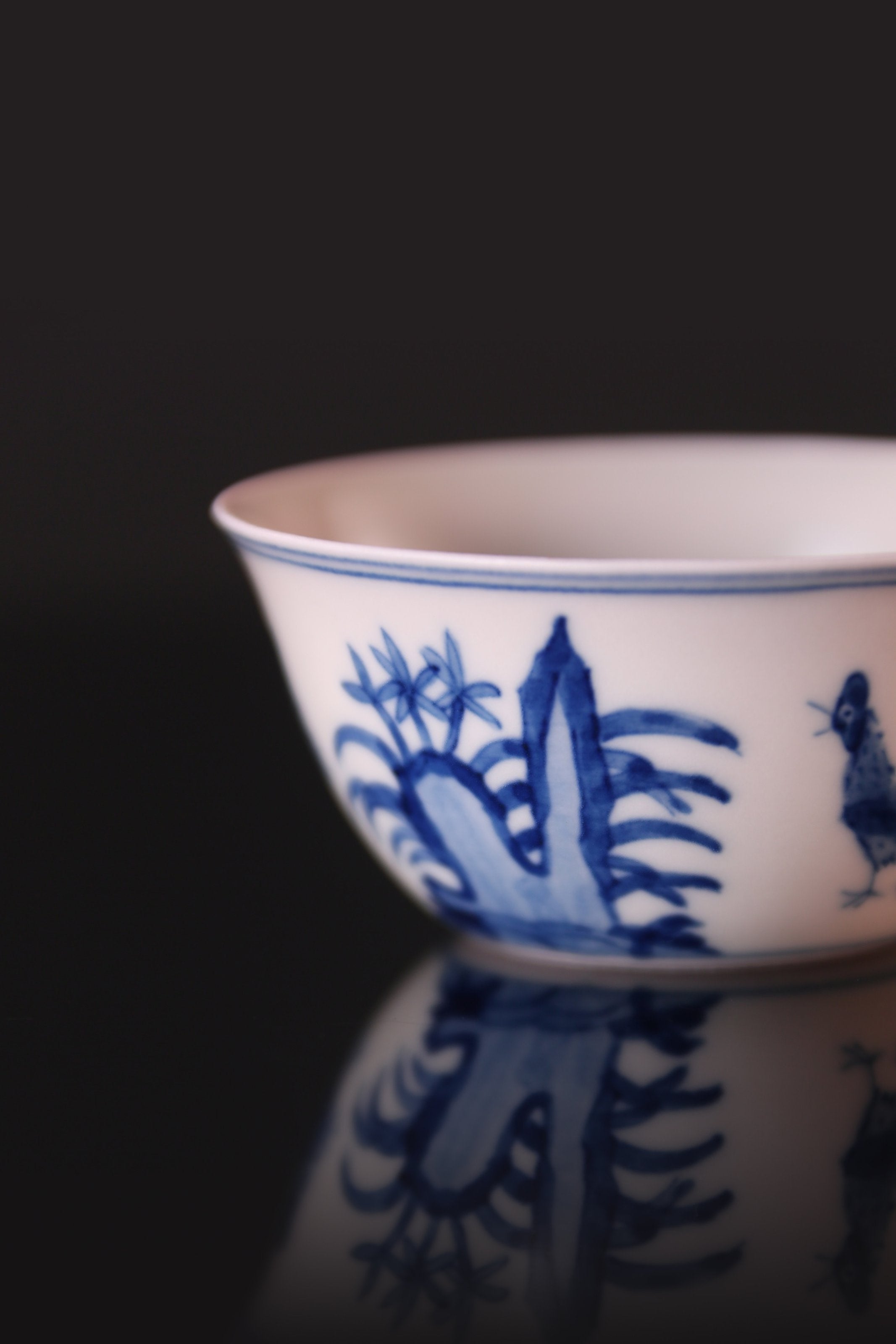 Hand-painted blue and white chicken cup