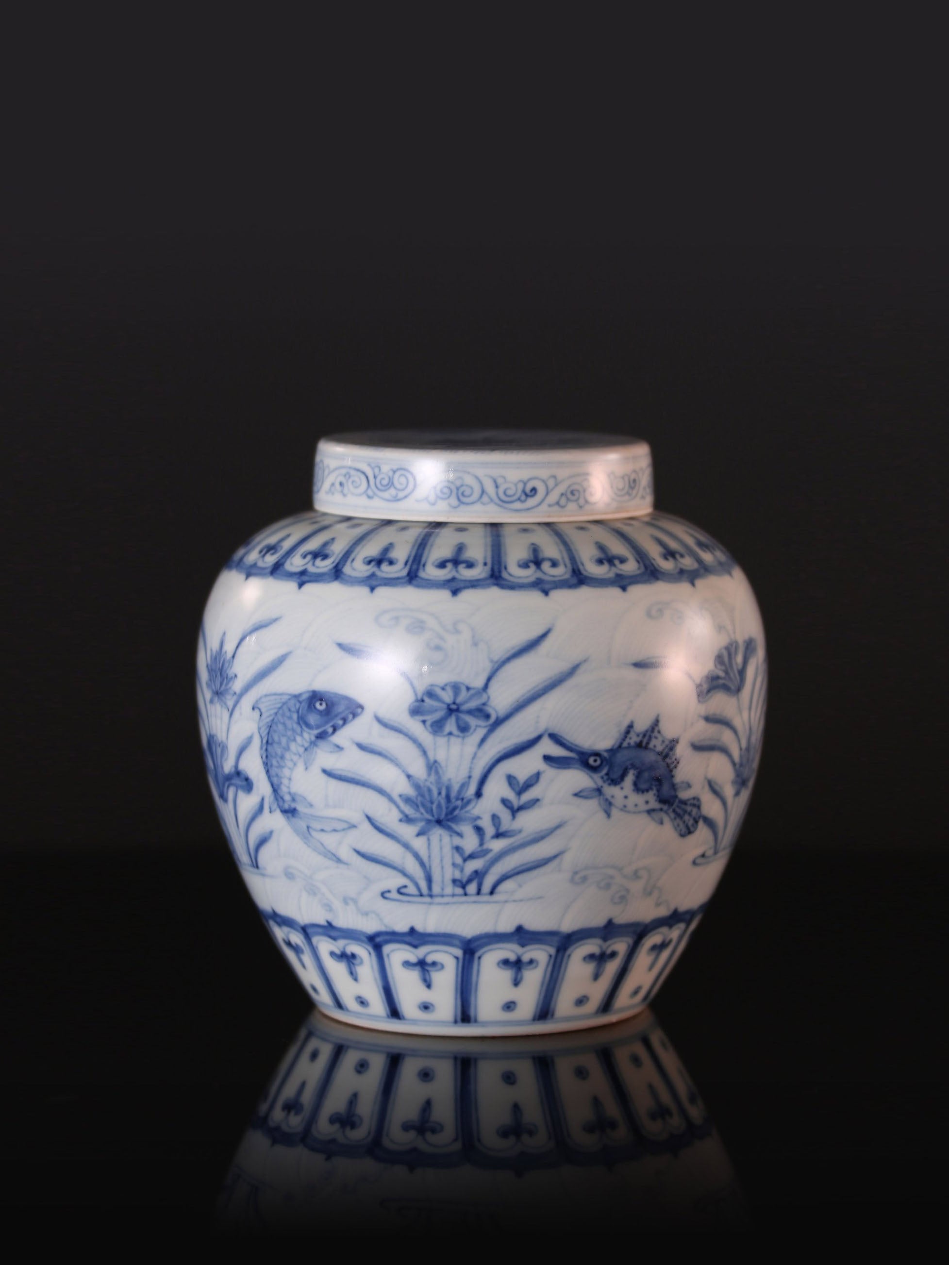 Blue and white algae pattern tea caddy