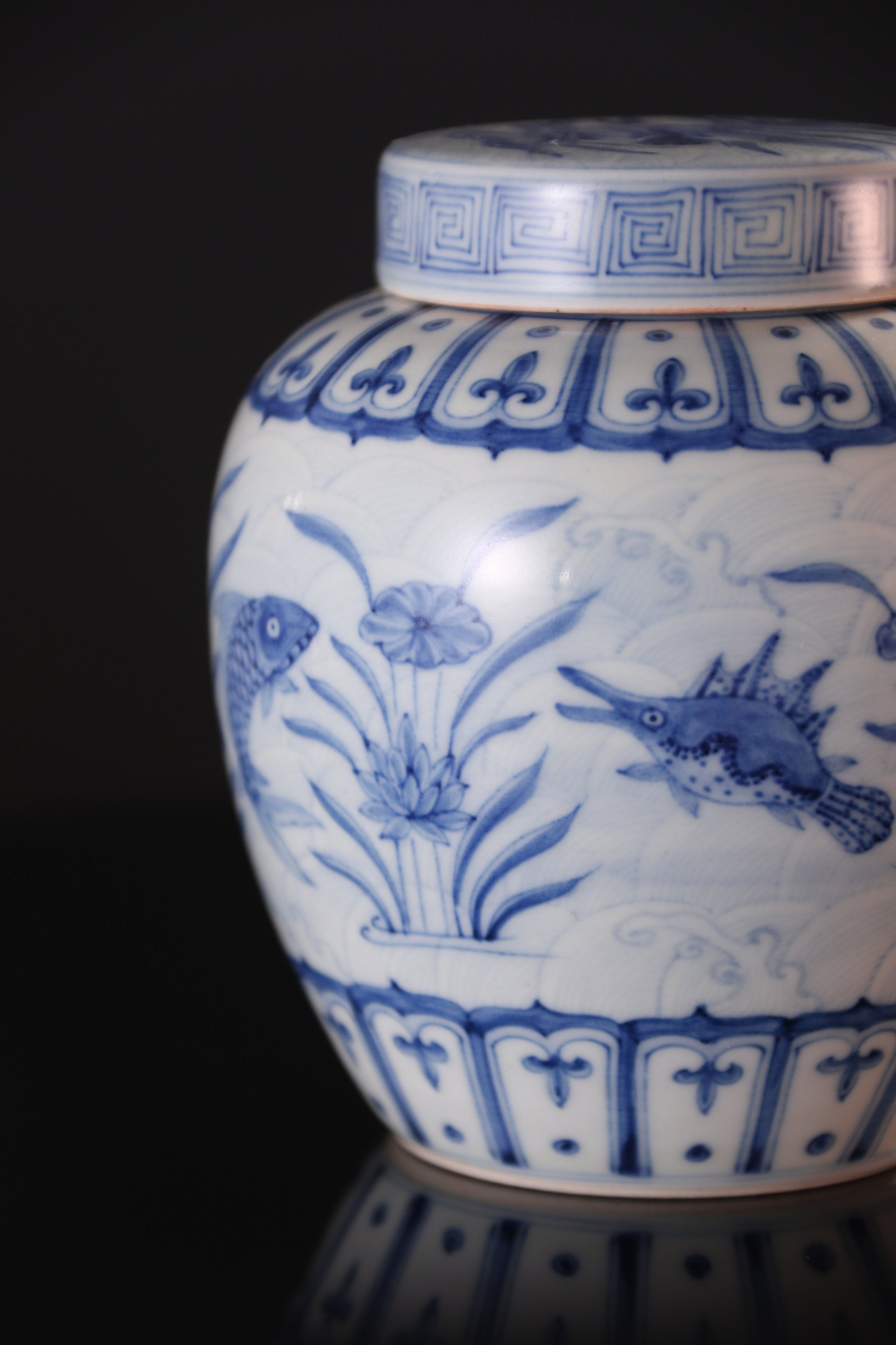 Blue and white algae pattern tea caddy