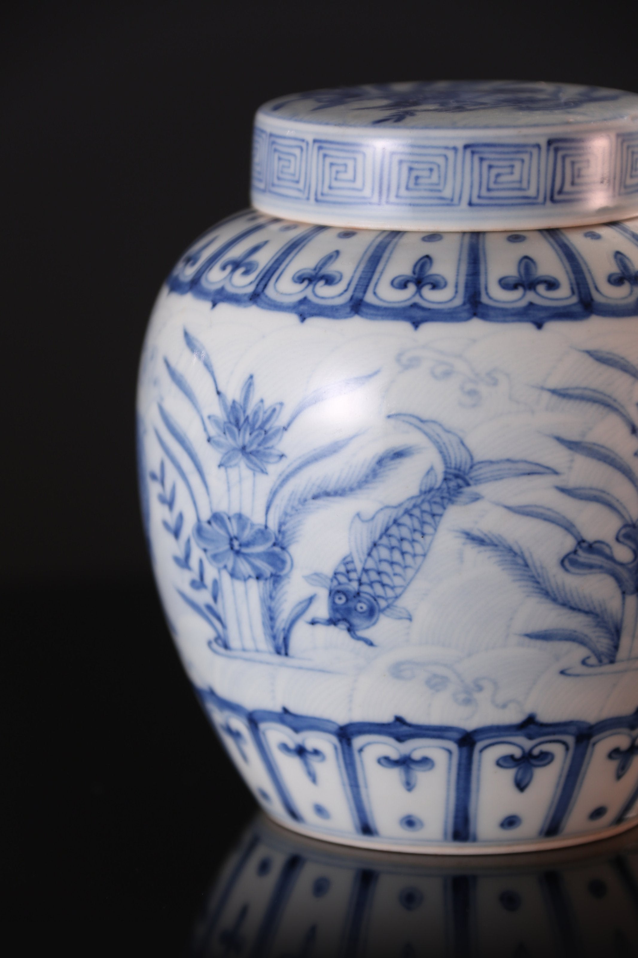 Blue and white algae pattern tea caddy