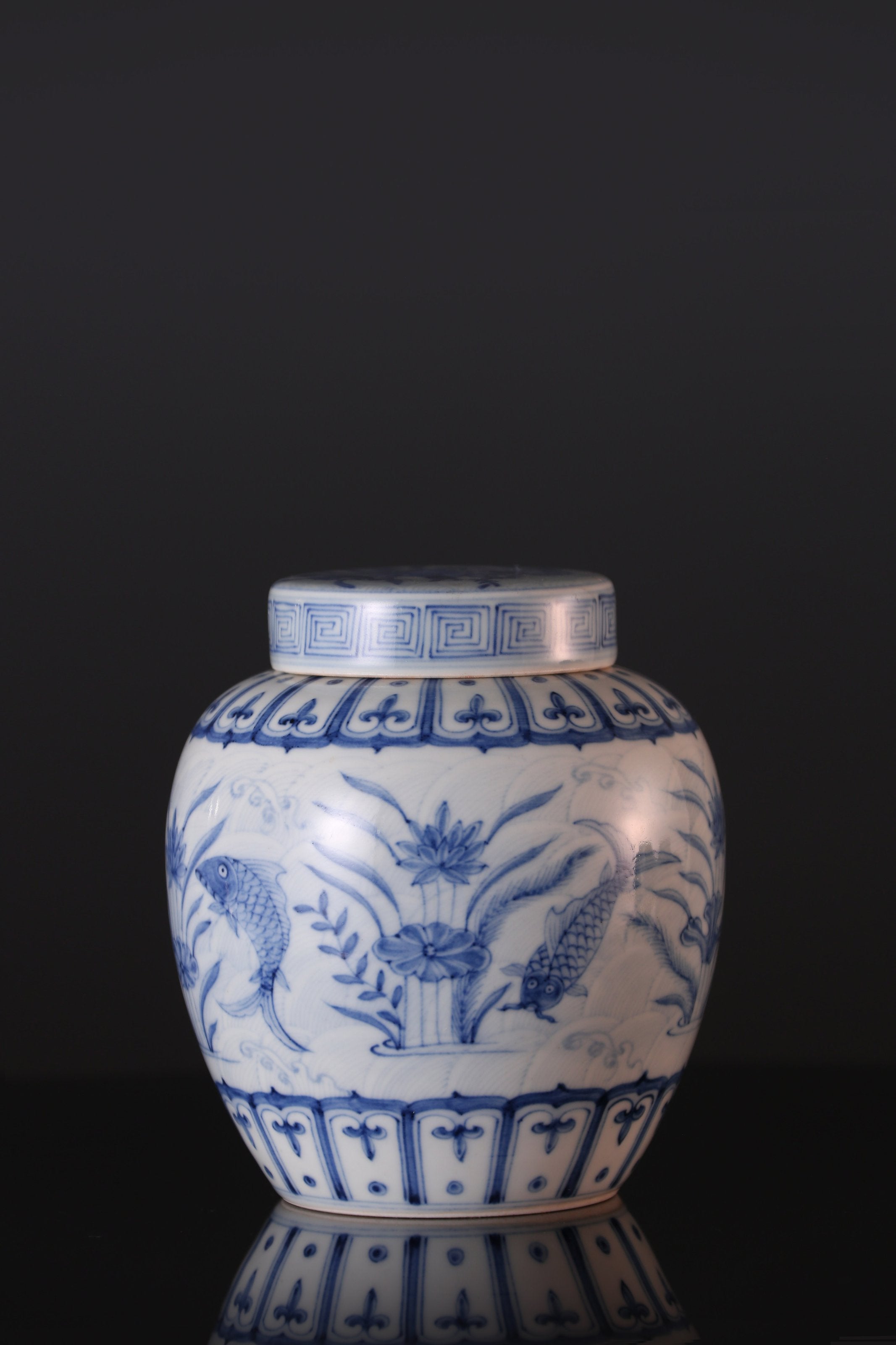 Blue and white algae pattern tea caddy