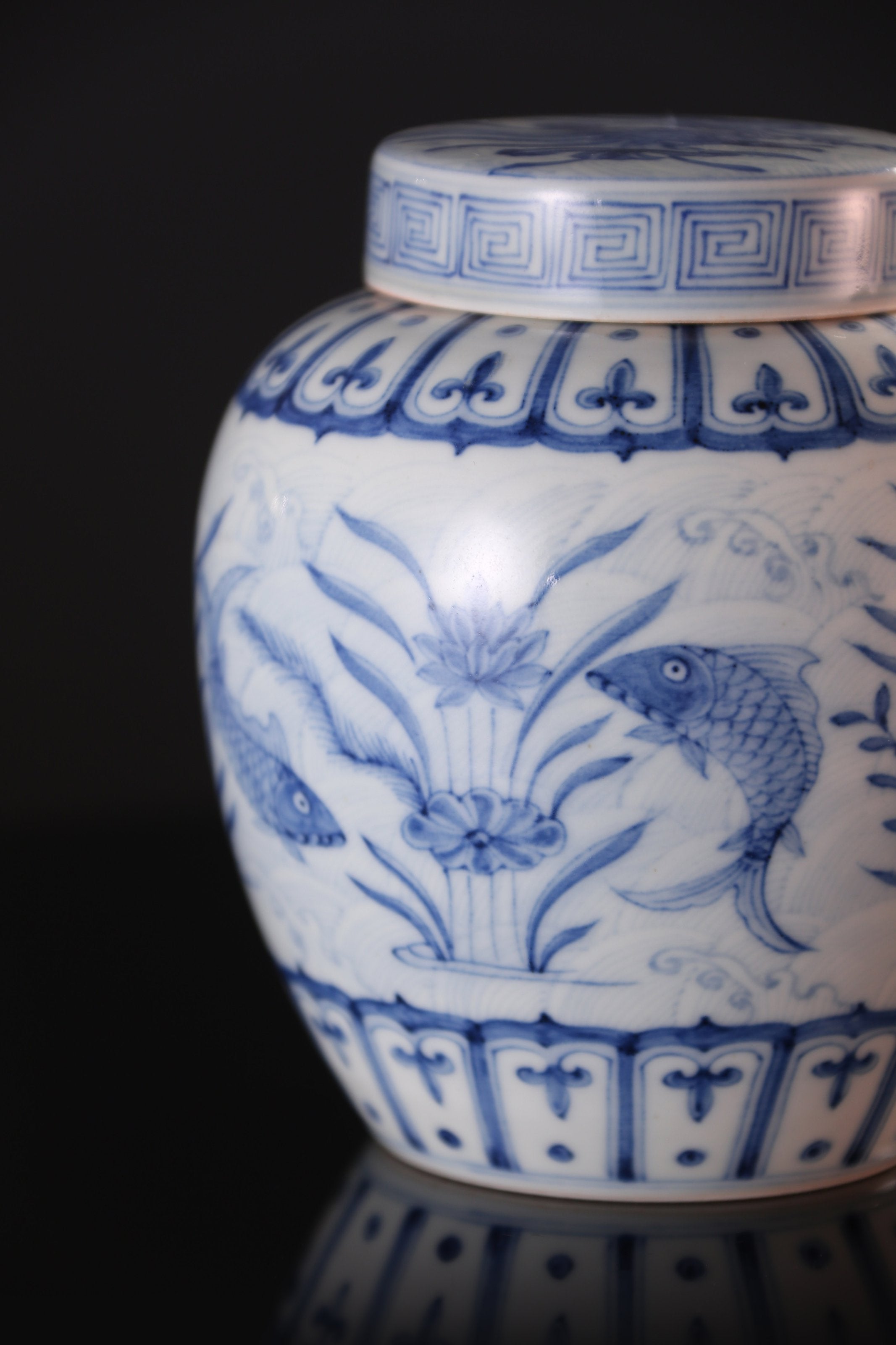 Blue and white algae pattern tea caddy