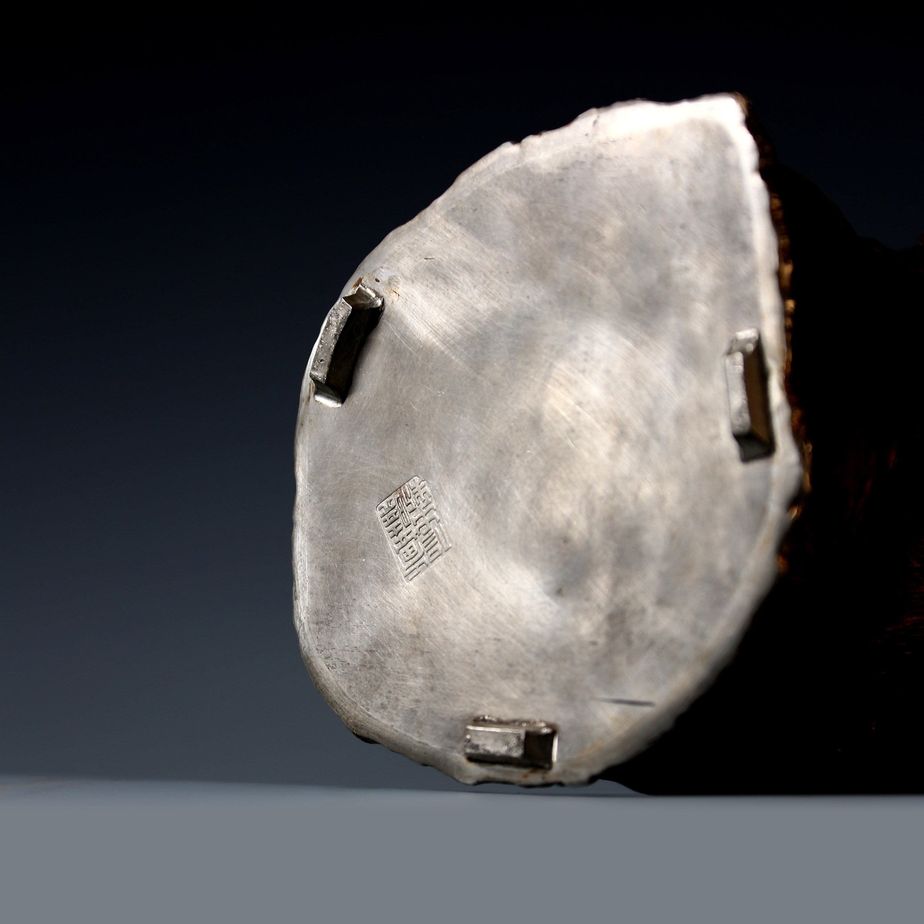 Strong and powerful tin-carved burl wood tea caddy