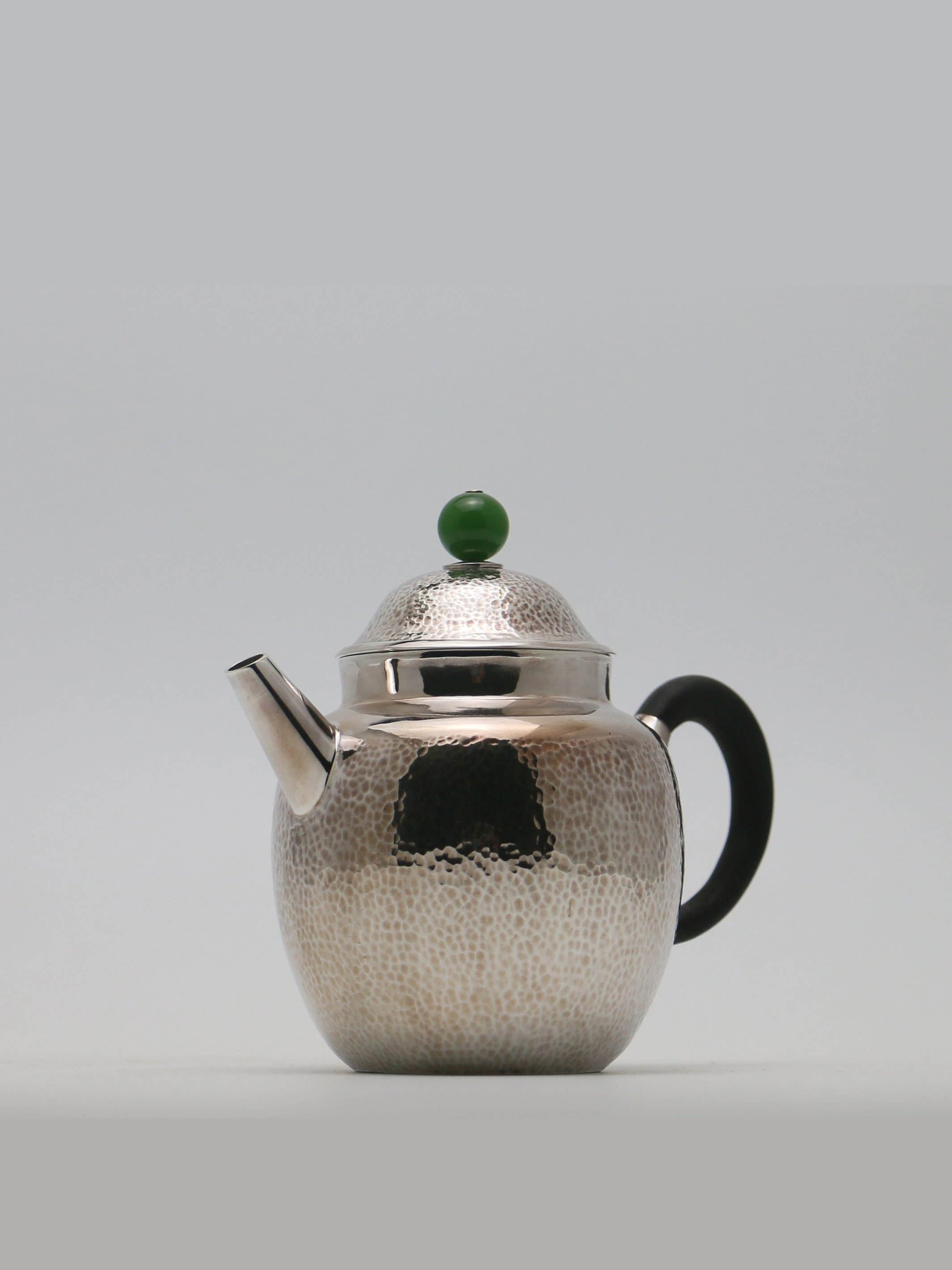 Autumn Water Jade Button Pure Silver Teapot